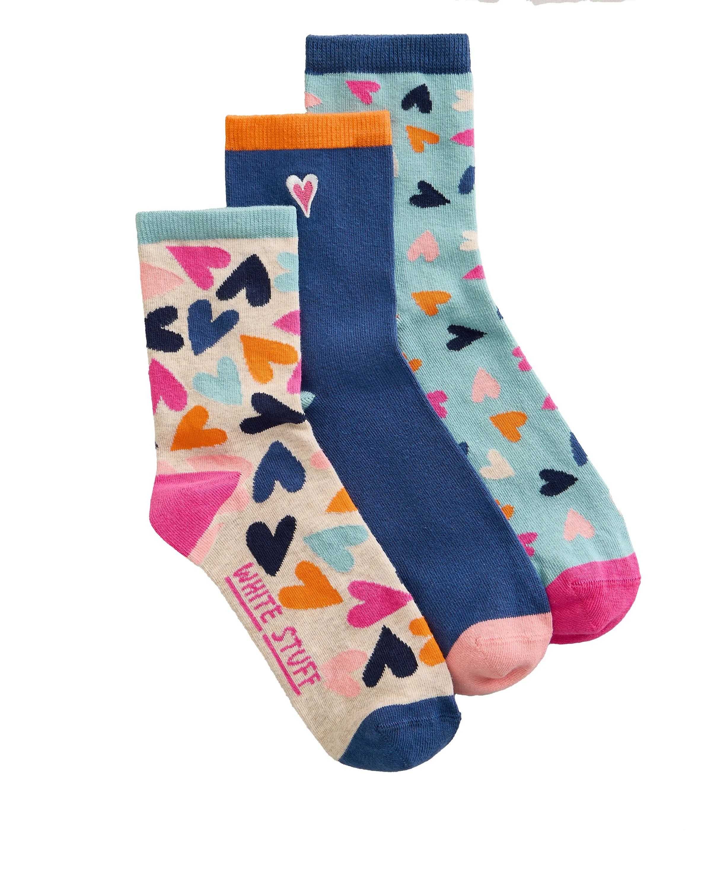 3pk Heart Socks - Blue Multi