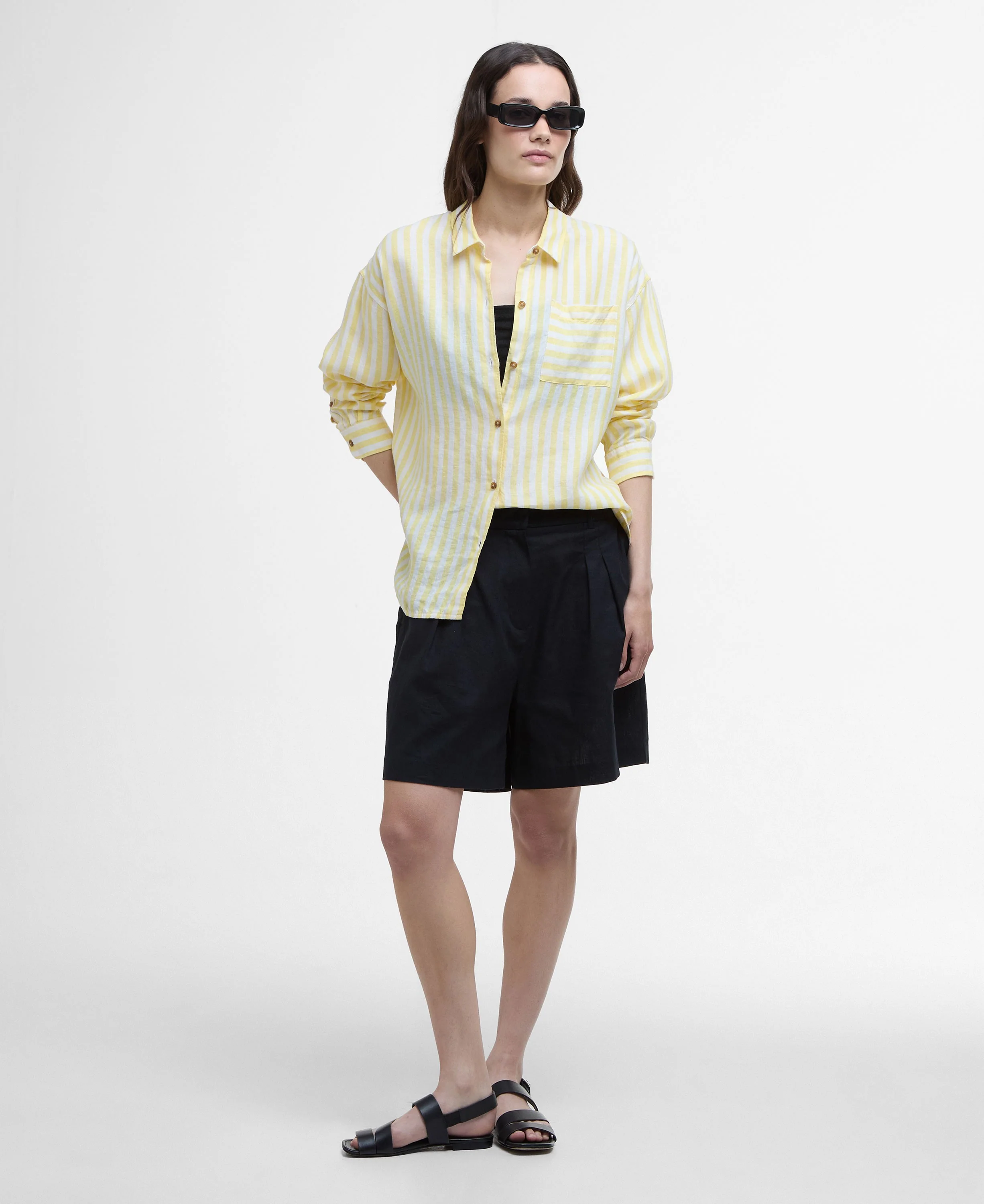 Annie Long Sleeve Linen Shirt - Sunray Yellow Stripe - Image 3