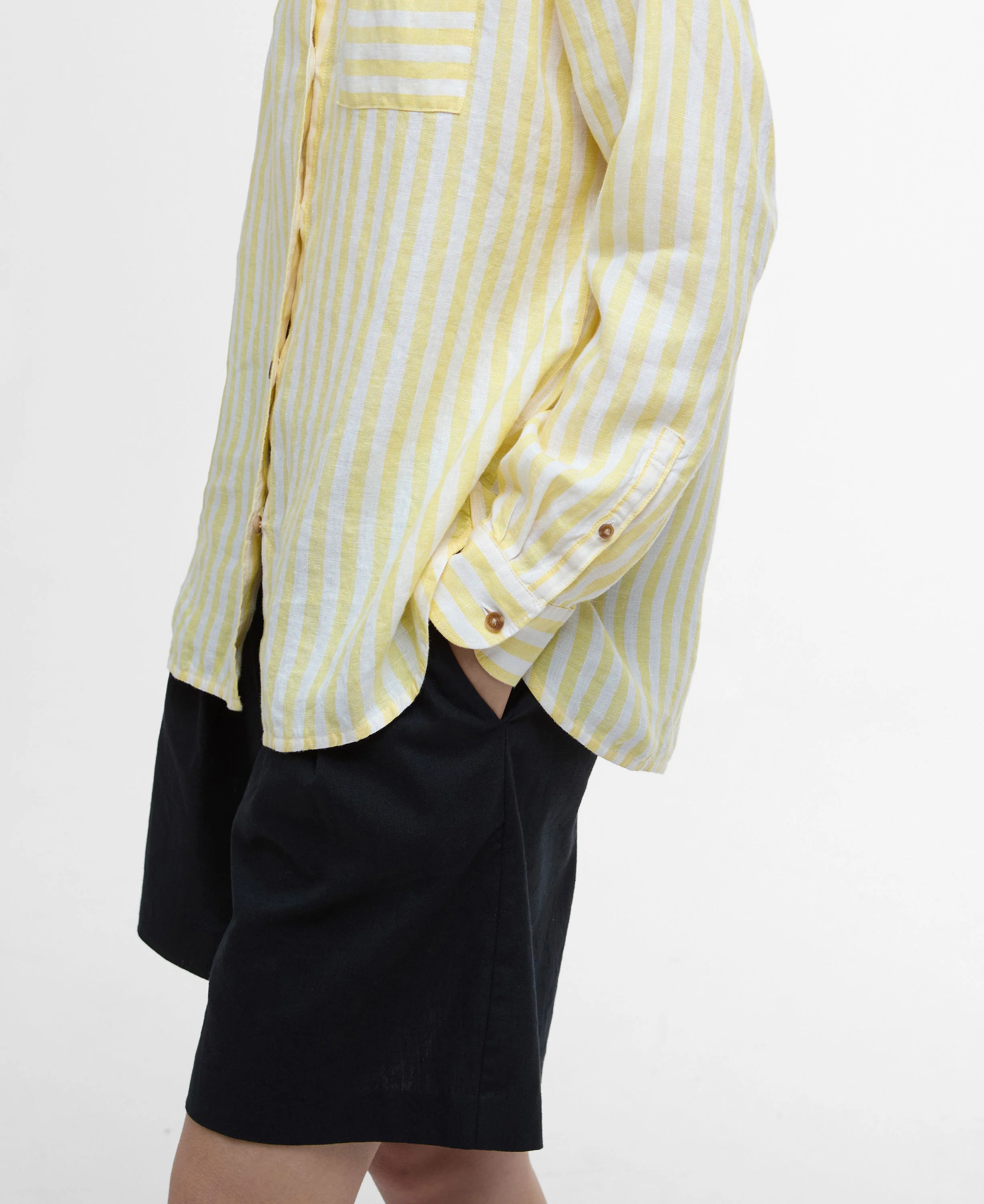 Annie Long Sleeve Linen Shirt - Sunray Yellow Stripe - Image 6