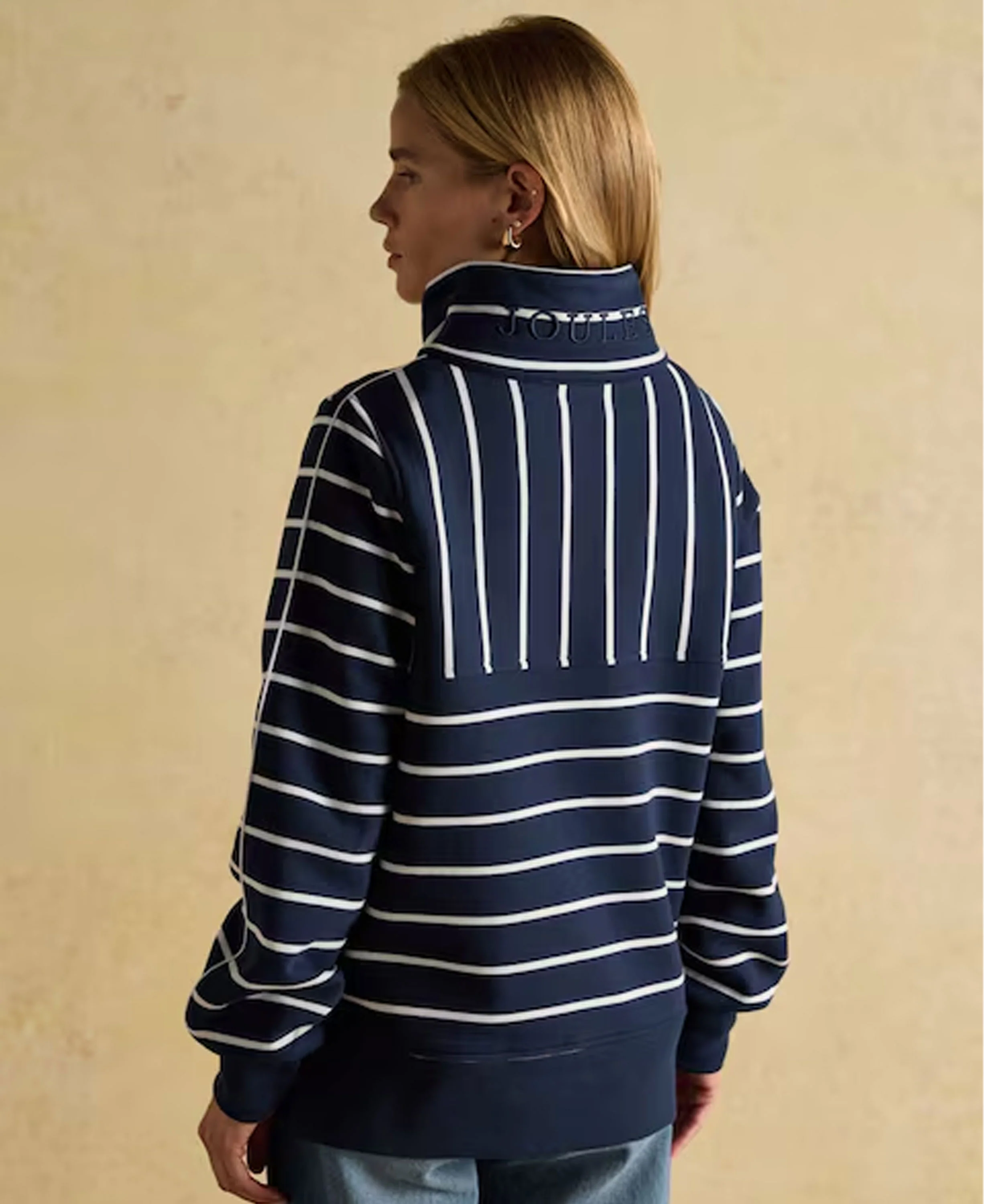 Bronte Funnel Neck Quarter Zip Sweatshirt - Navy Stripe - Image 3