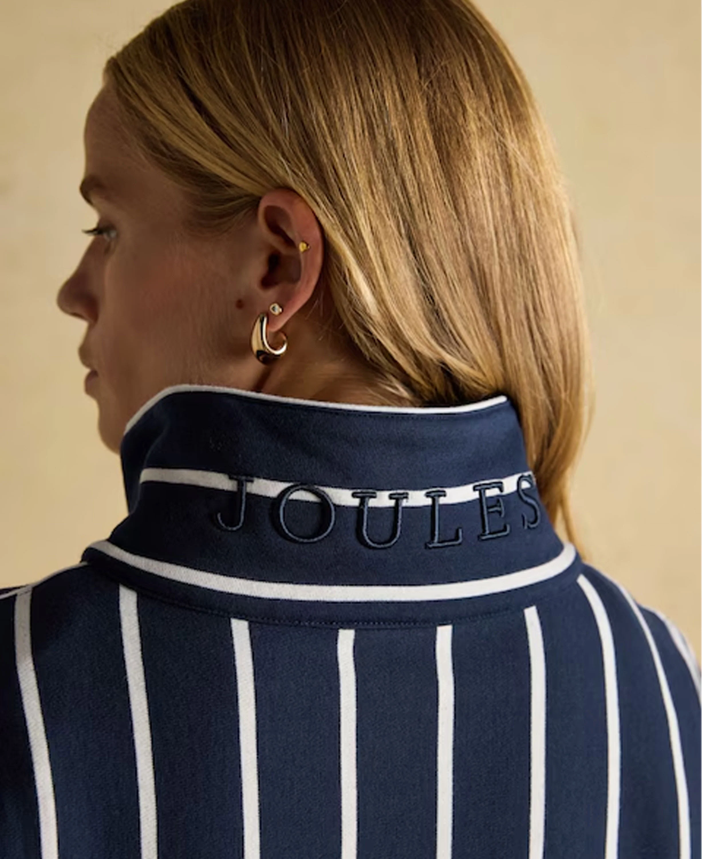 Bronte Funnel Neck Quarter Zip Sweatshirt - Navy Stripe - Image 7