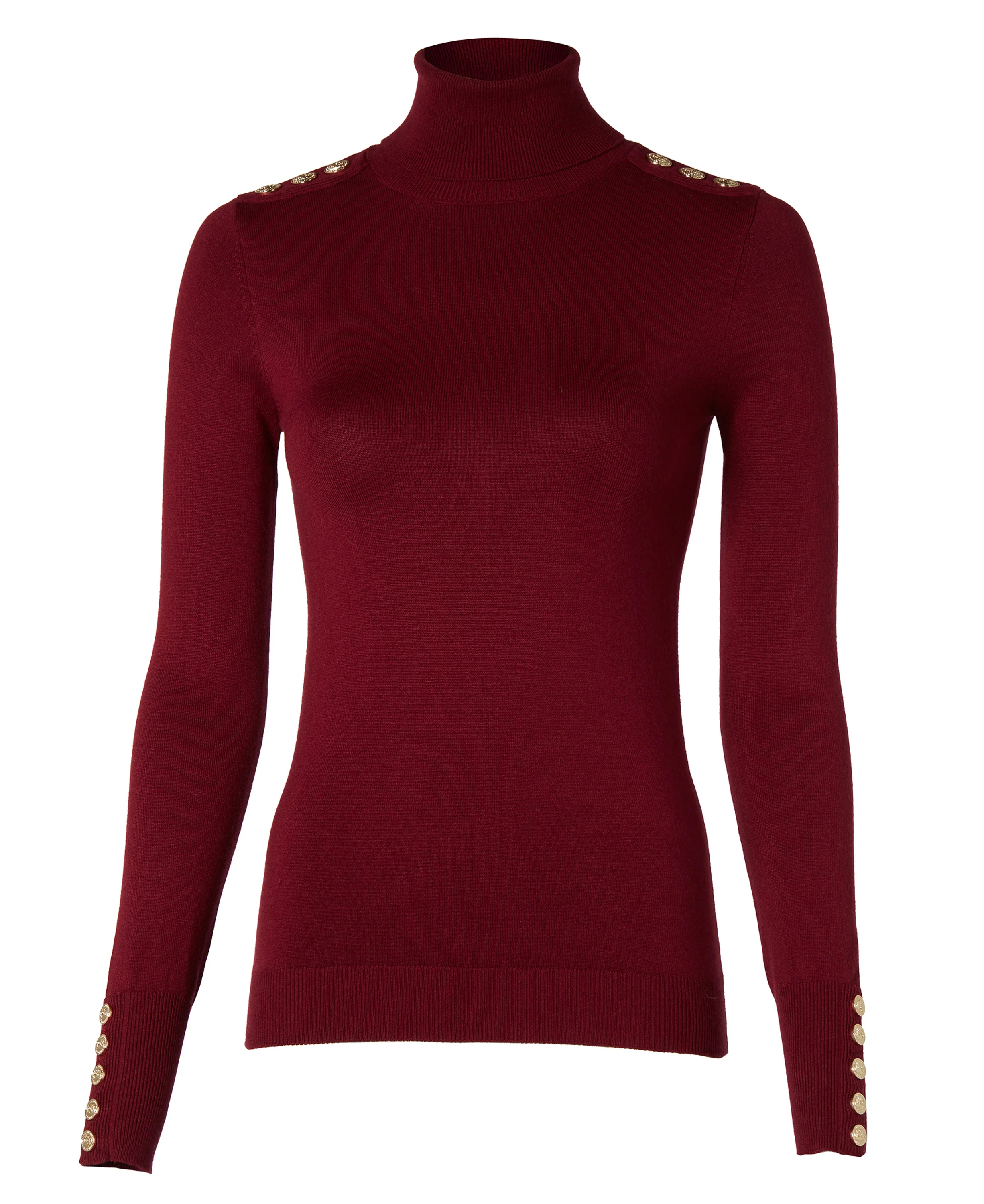 Buttoned Knit Roll Neck - Wine