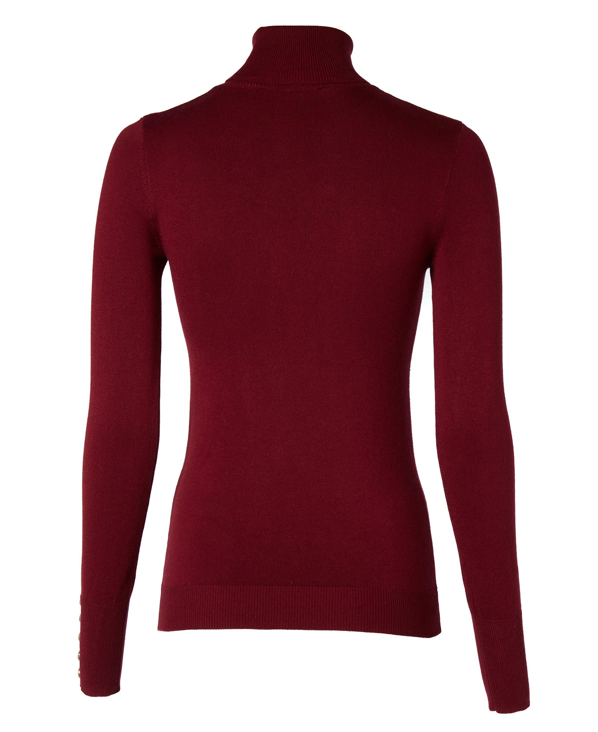 Buttoned Knit Roll Neck - Wine - Image 2
