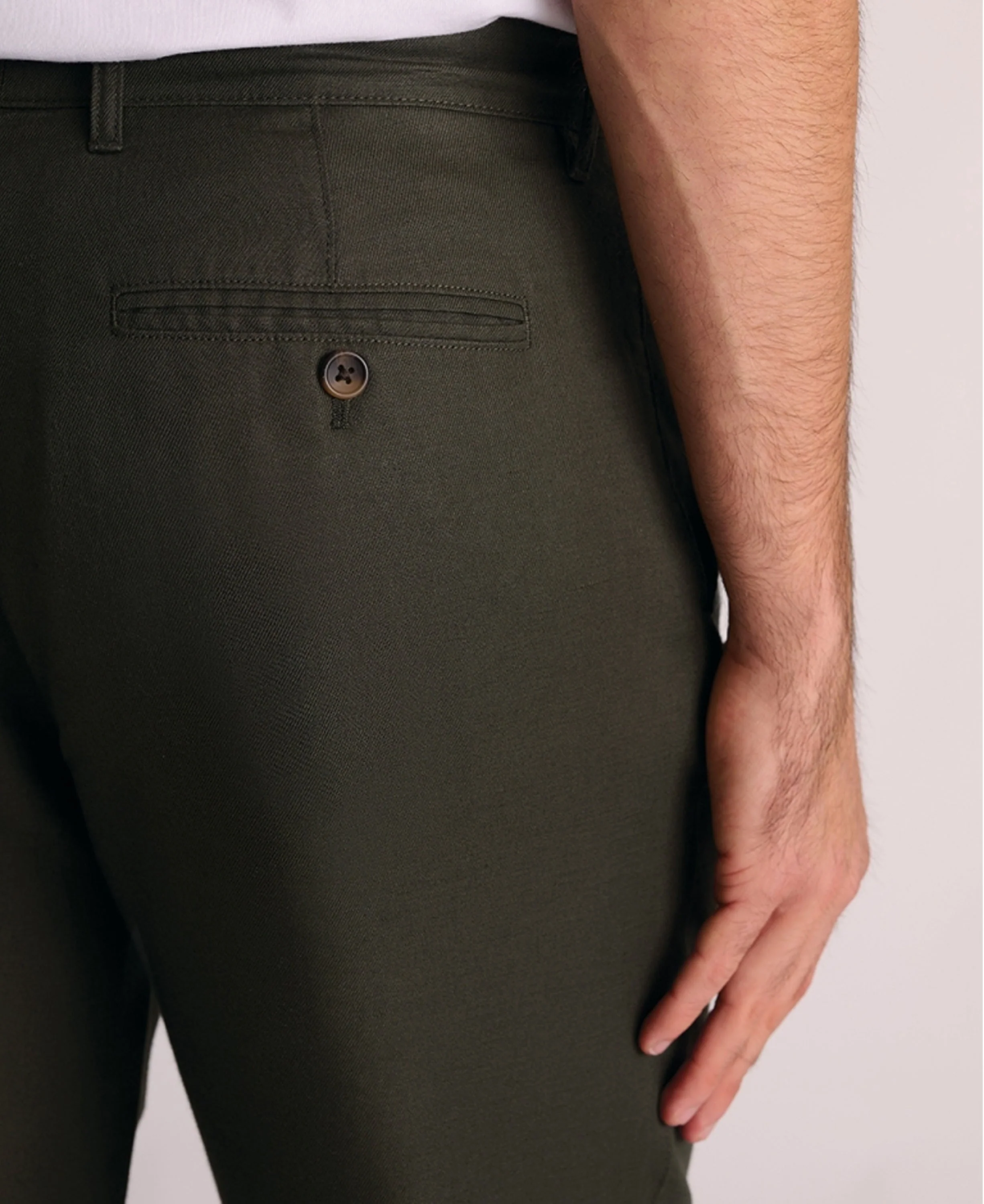 Caine Linen Cotton Trousers Regular Fit - Dark Khaki - Image 4
