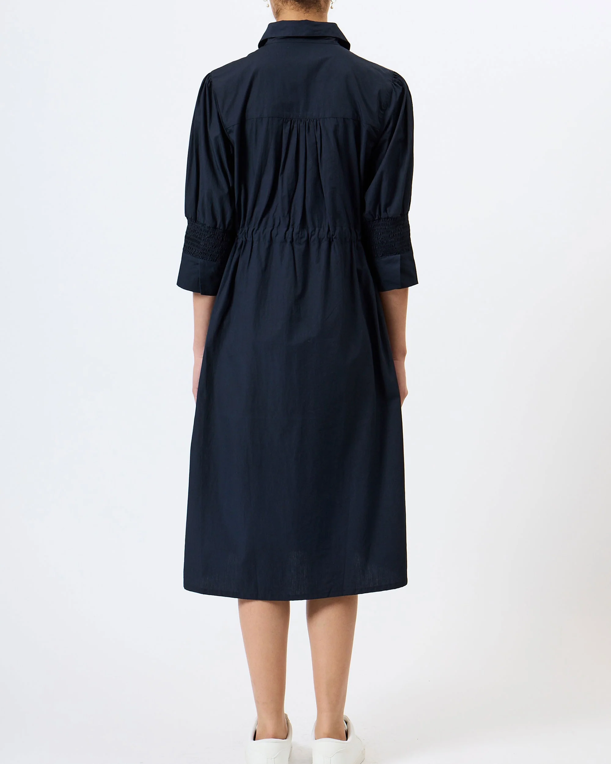Cambria Cotton Cinched Waist Dress - Navy - Image 3