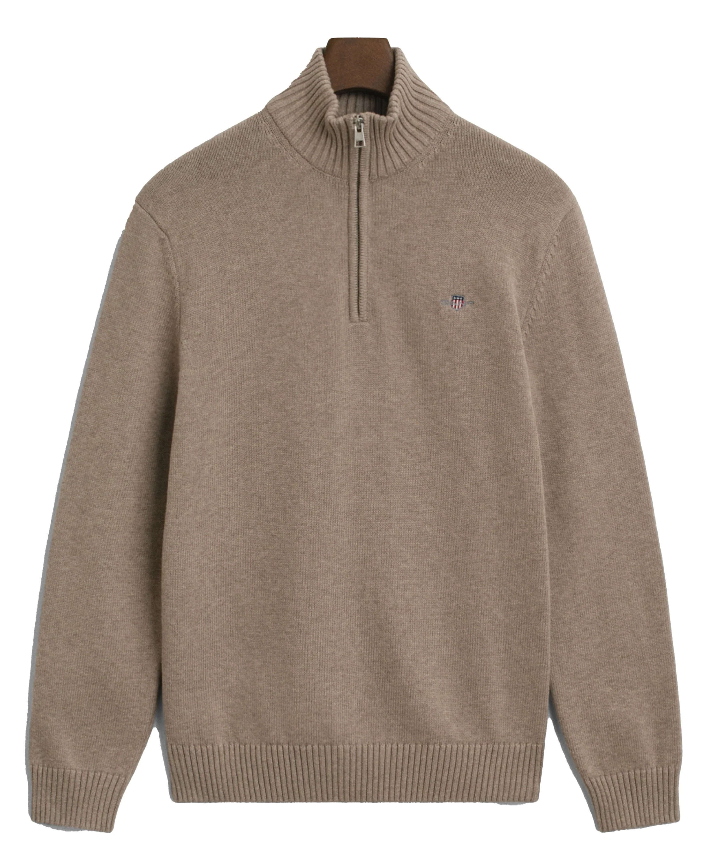 Casual Cotton Half Zip Sweater - Dark Sand Melange