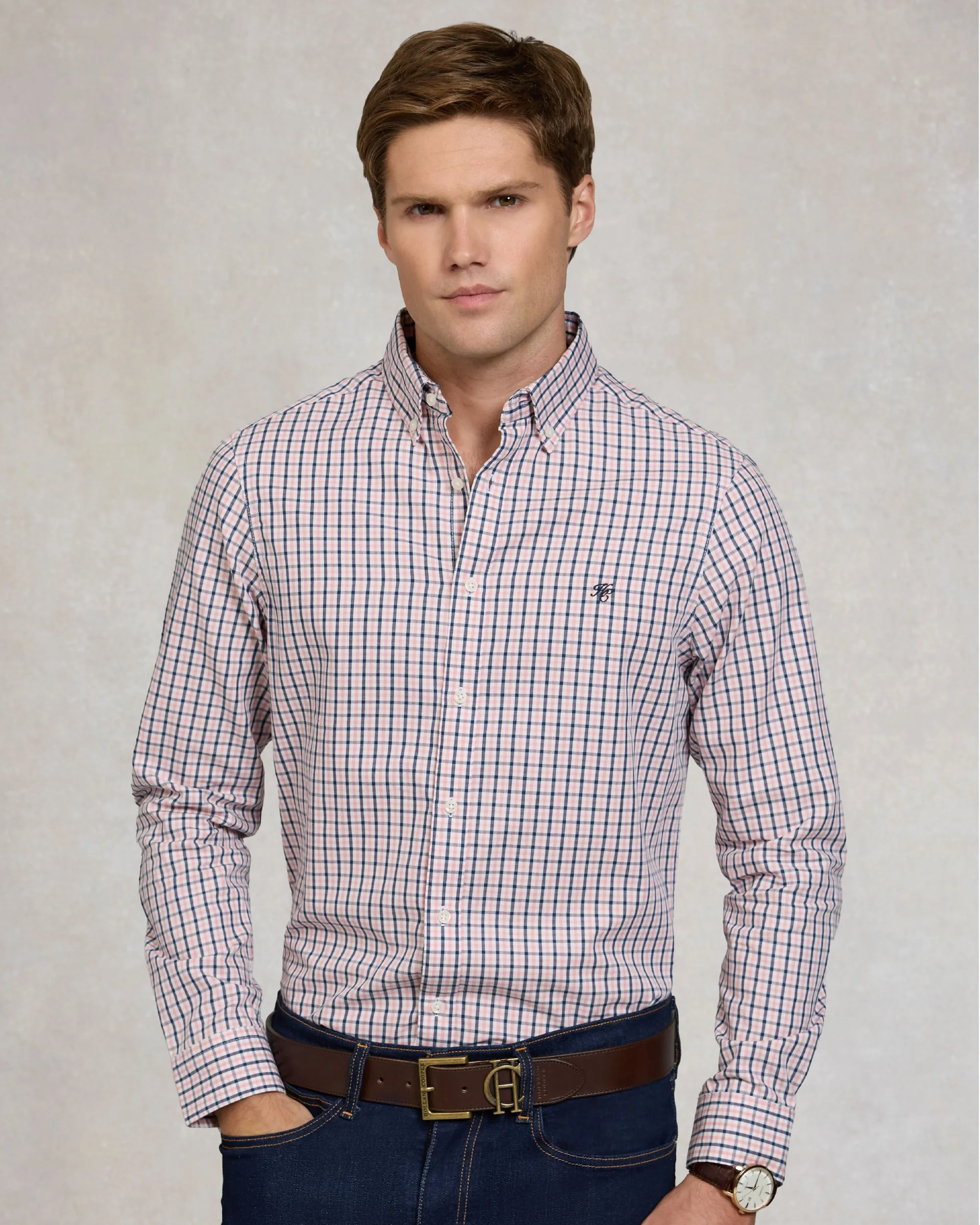 Classic Woven Button Down Shirt - Cotswold Pink Check - Image 2