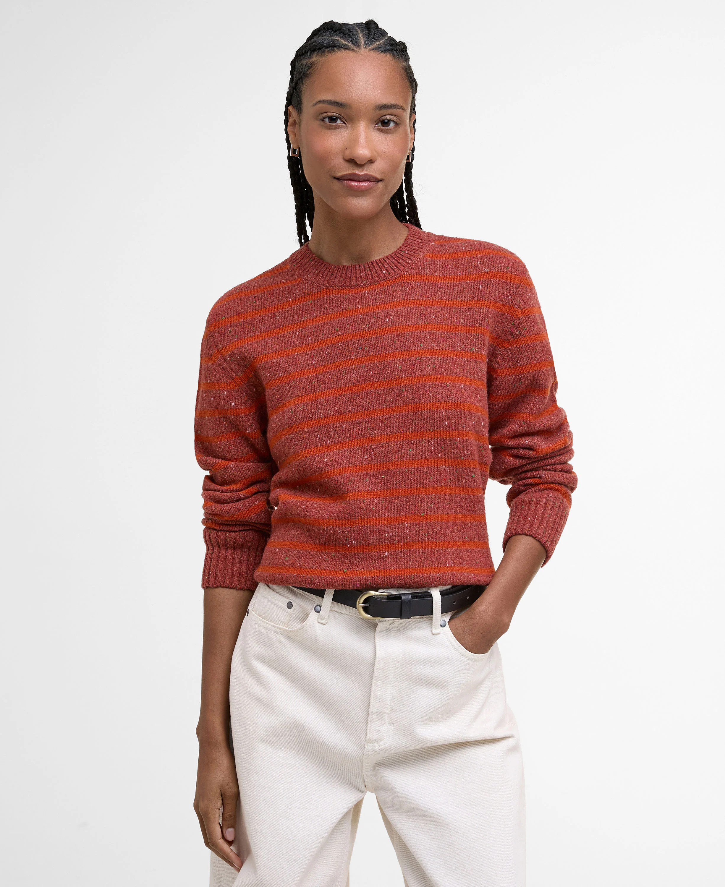 Claydon Knitted Jumper - Burnt Orange Stripe - Image 2