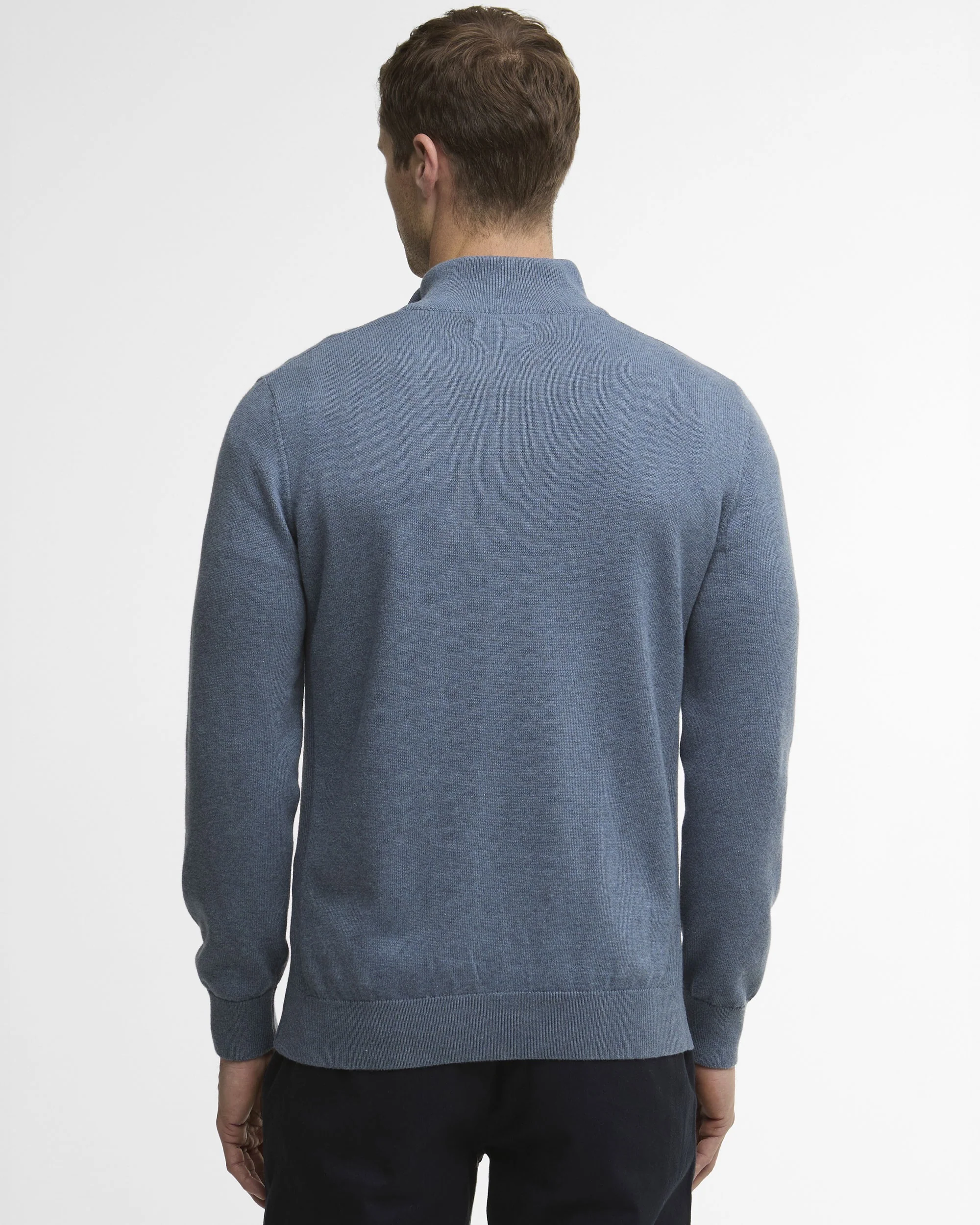 Cotton Half Zip Knitted Jumper - Dusky Blue - Image 3