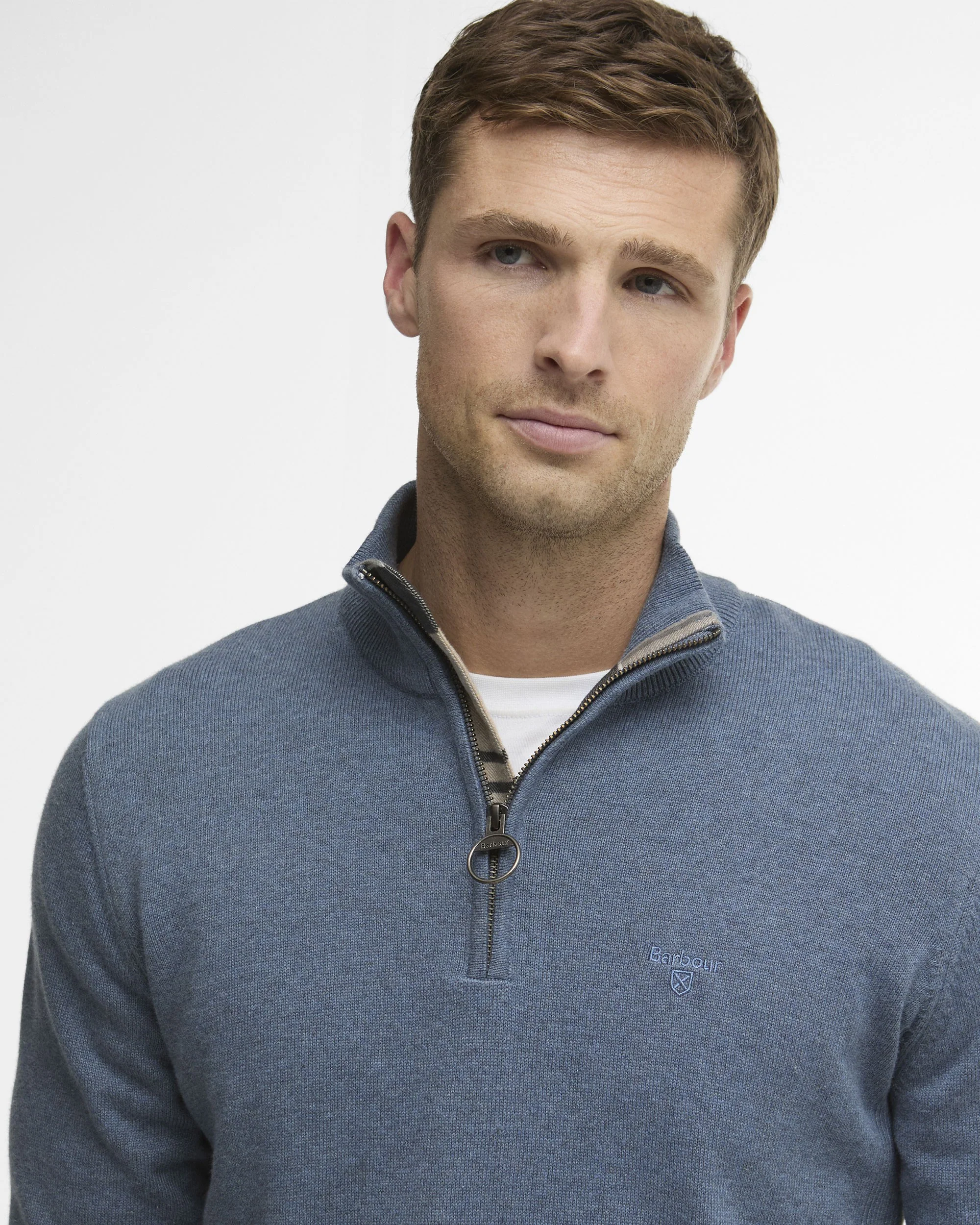 Cotton Half Zip Knitted Jumper - Dusky Blue - Image 4