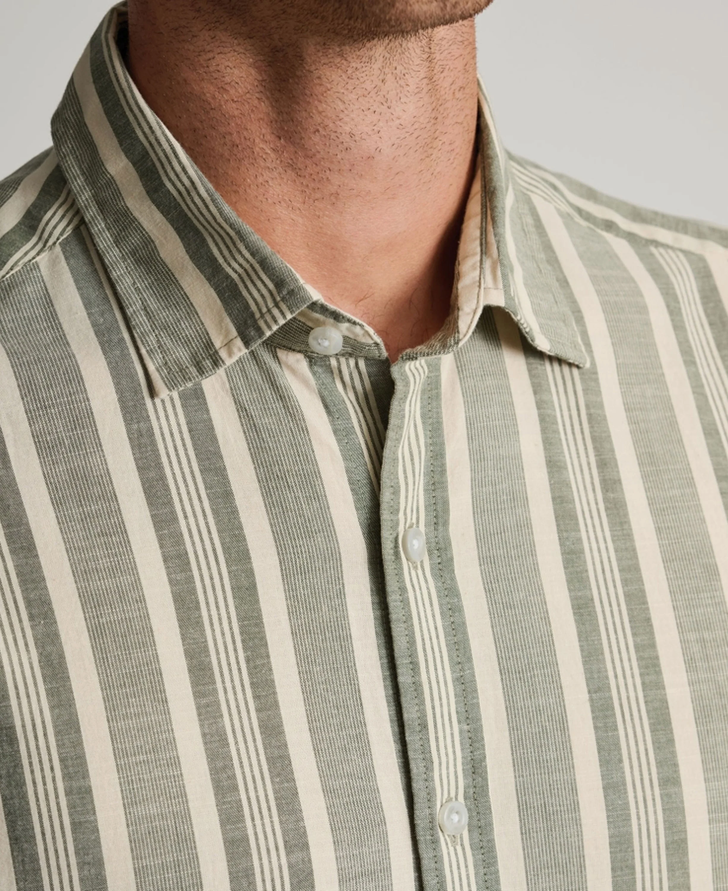 Cotton Slub Stripe Short Sleeve Shirt Regular fit - Khaki - Image 3