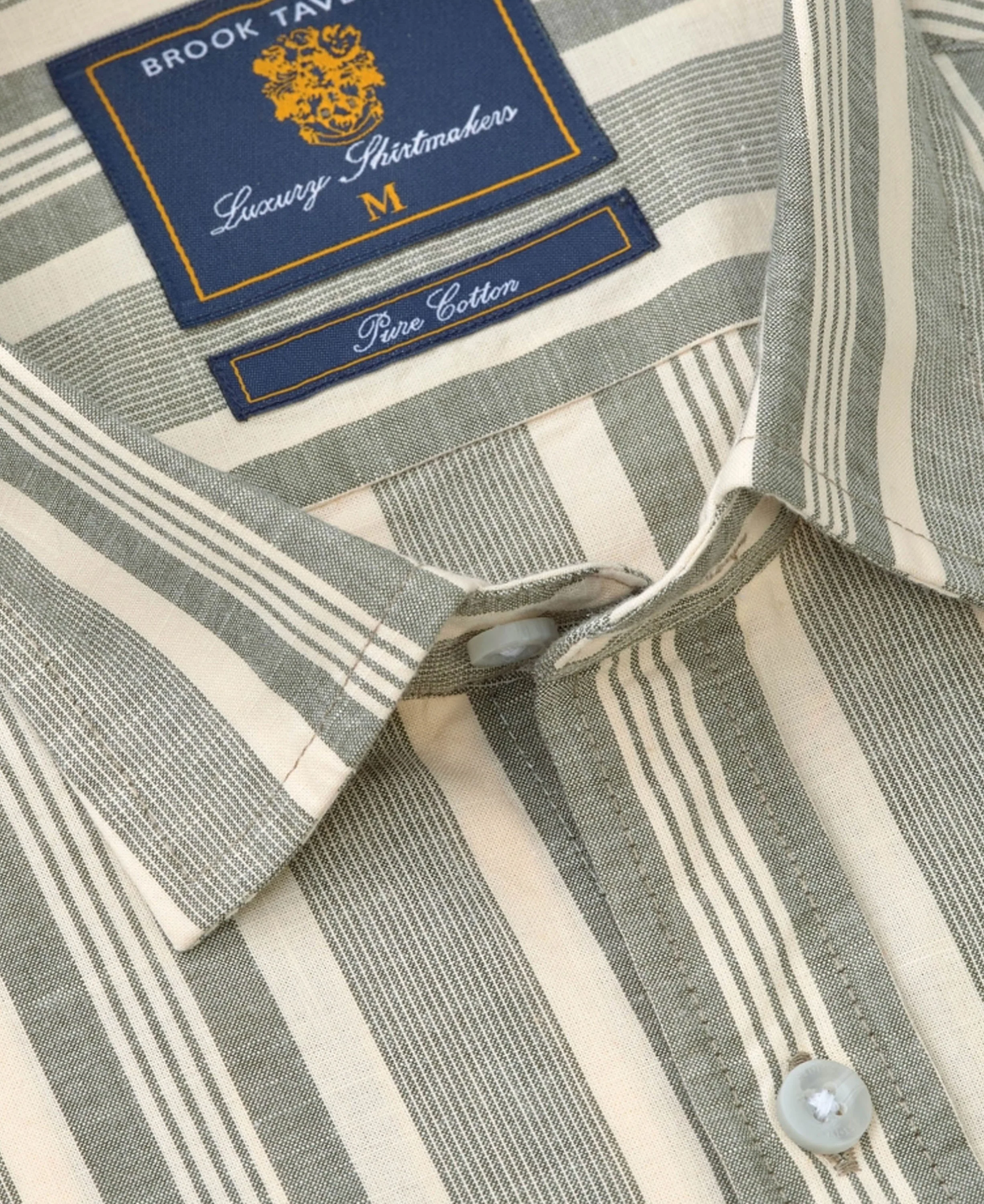 Cotton Slub Stripe Short Sleeve Shirt Regular fit - Khaki - Image 4