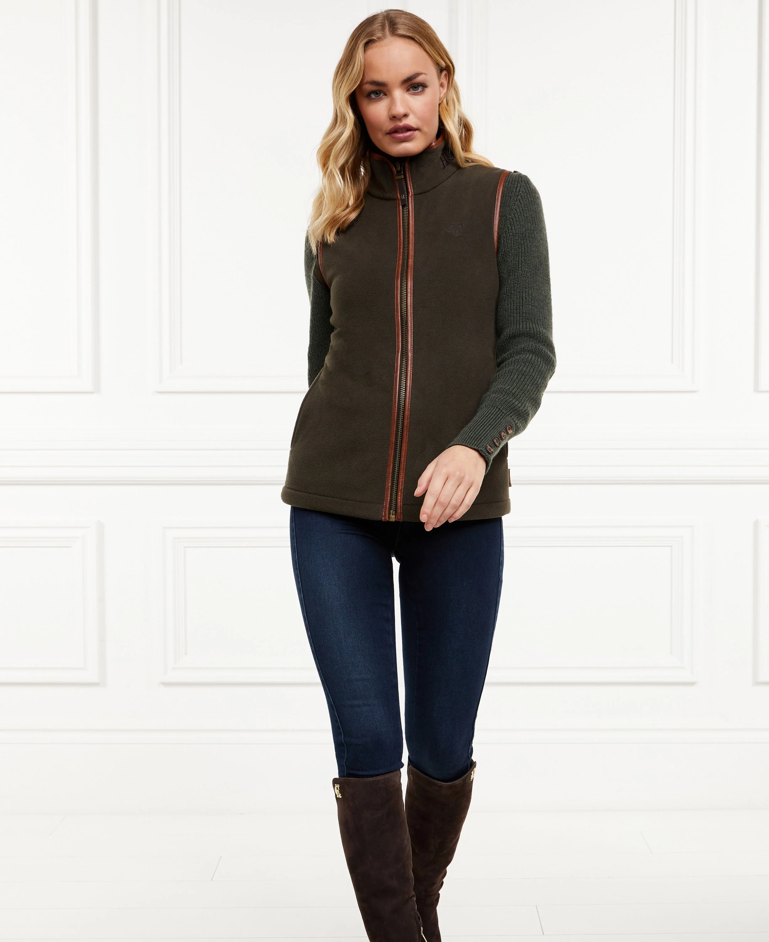Country Fleece Gilet - Khaki - Image 2