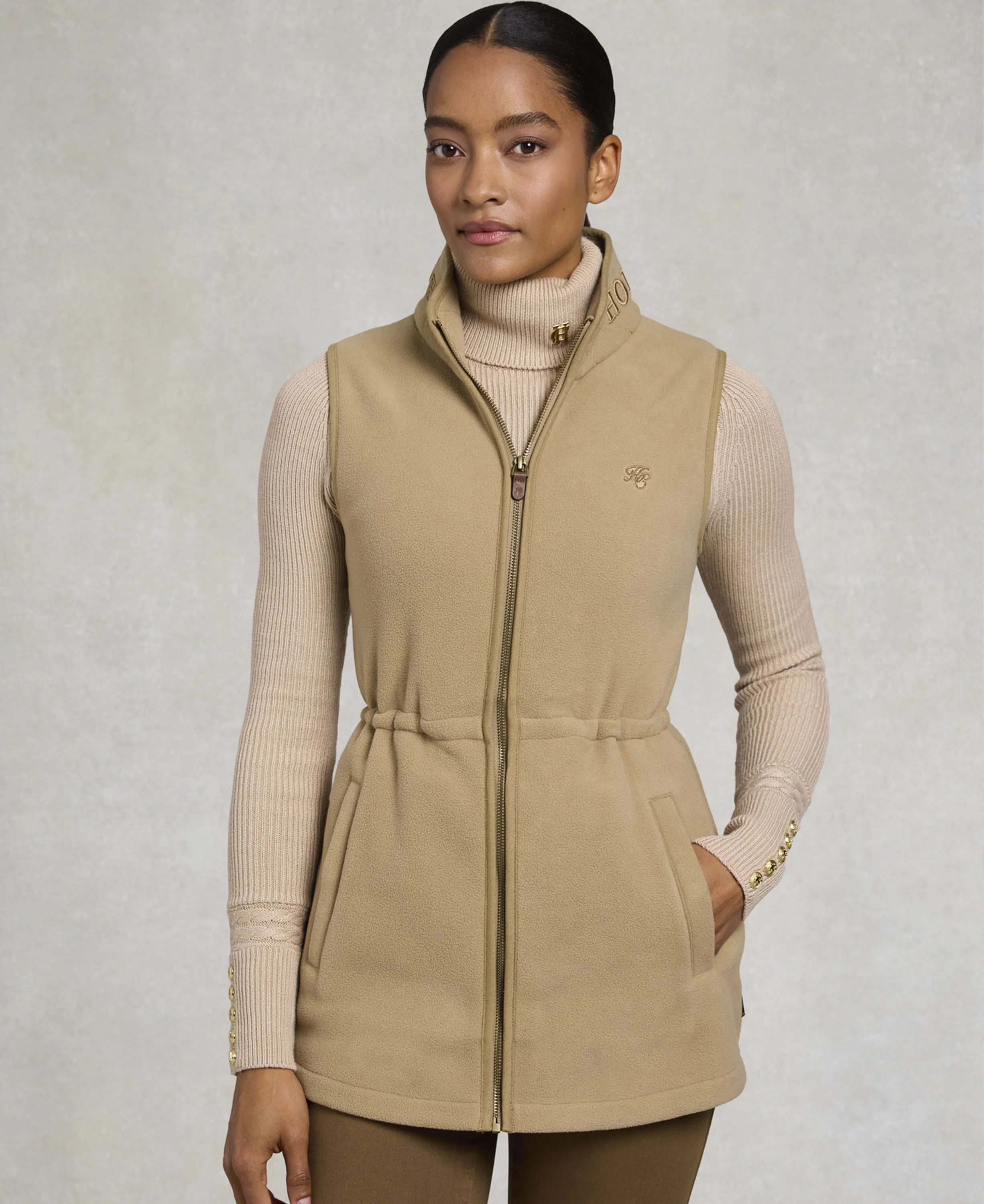 Country Longline Fleece Gilet - Sand - Image 2