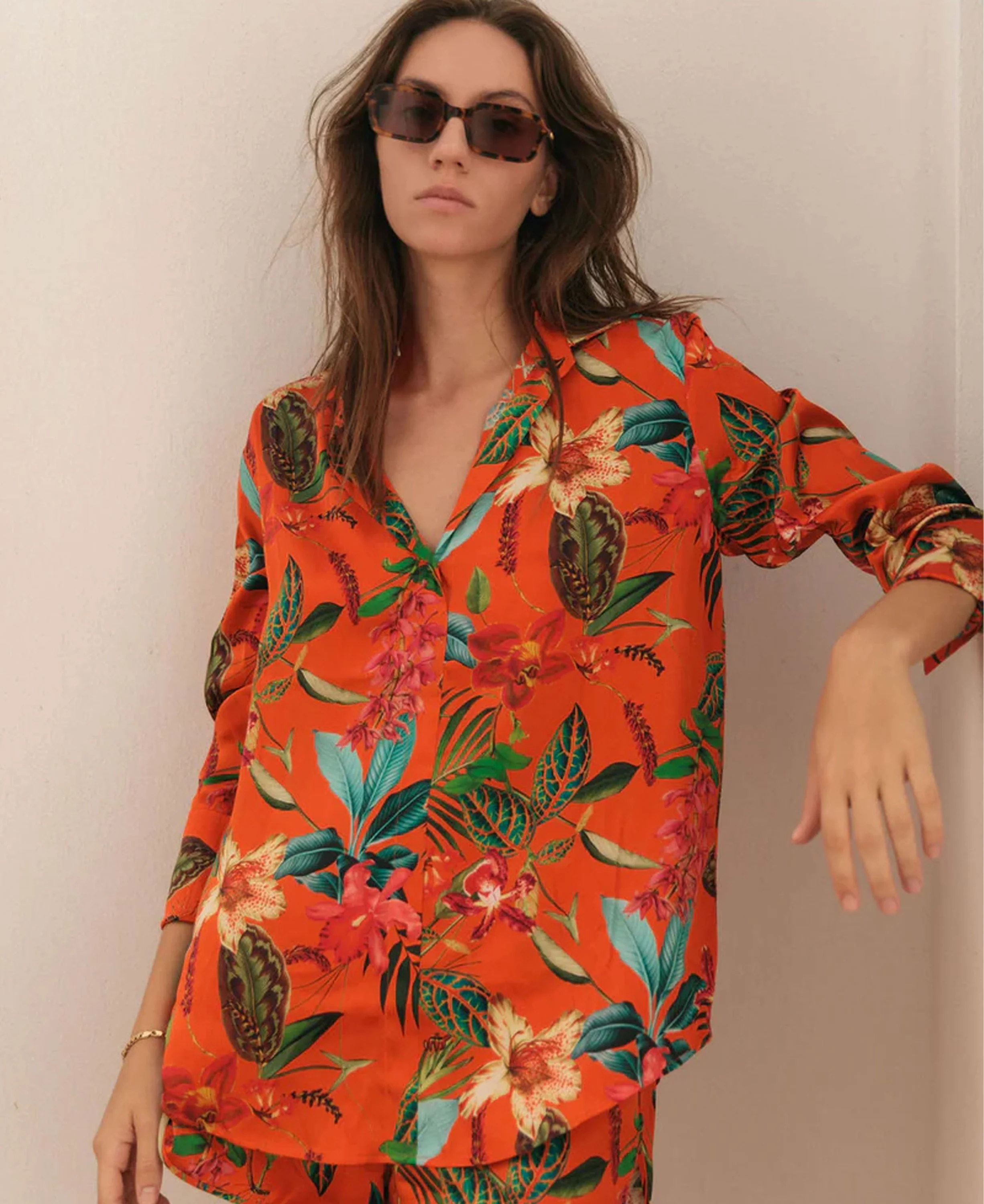 Daria French Cuff Silk Blouse - Orange Tropical - Image 3