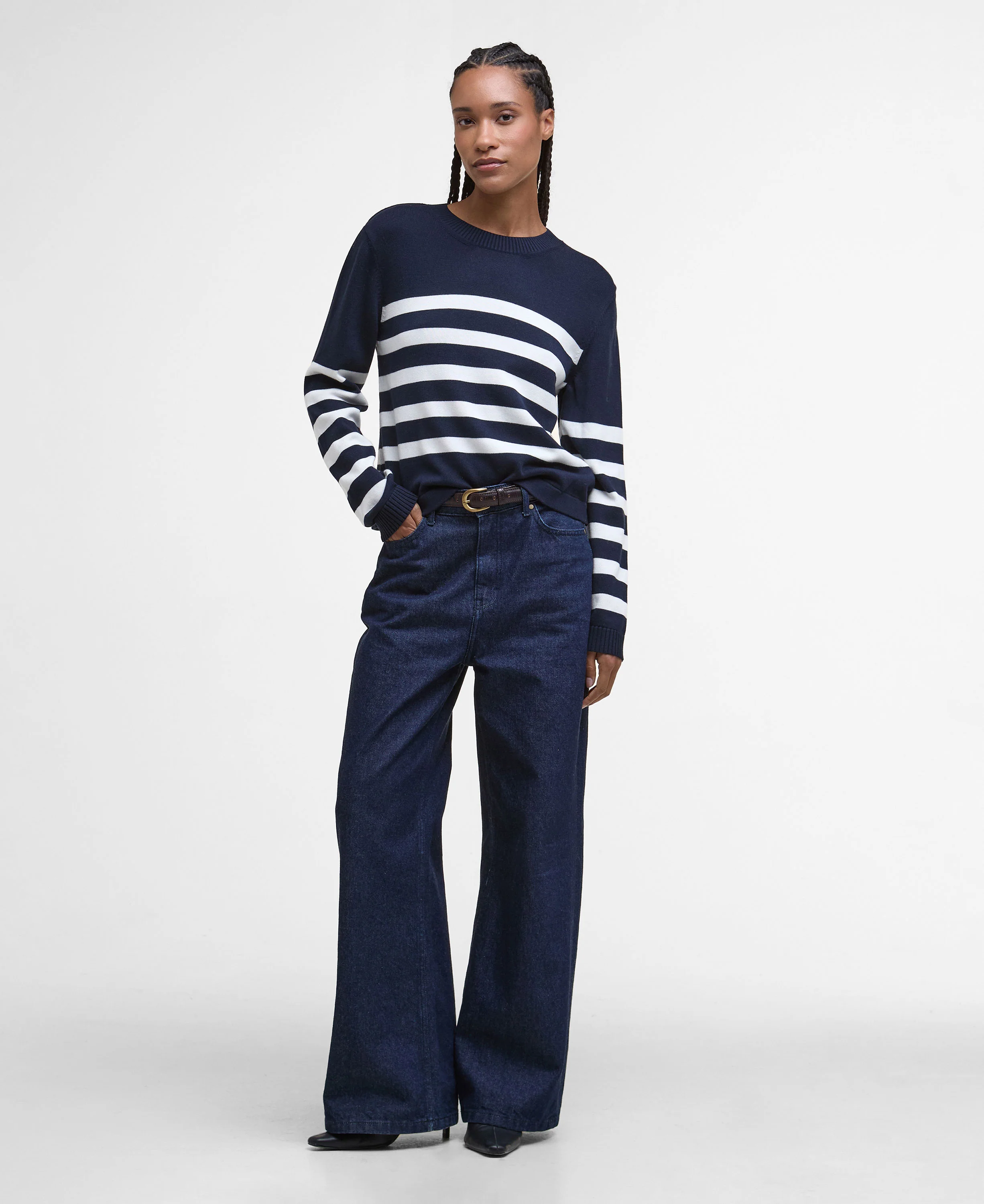Demi Striped Crew Neck Jumper - Dark Navy Stripe - Image 3