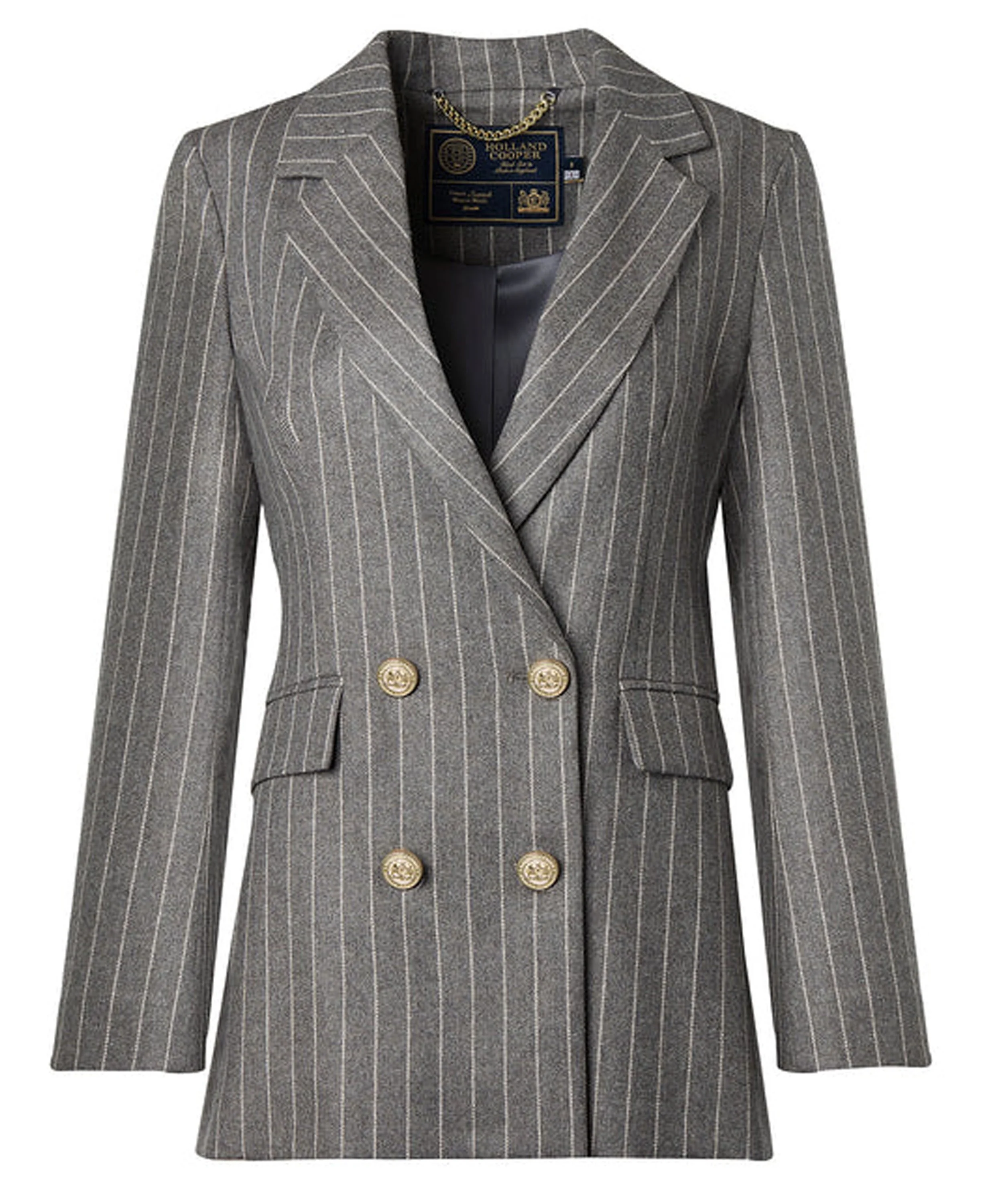 Double Breasted Blazer - Soft Grey Pinstripe