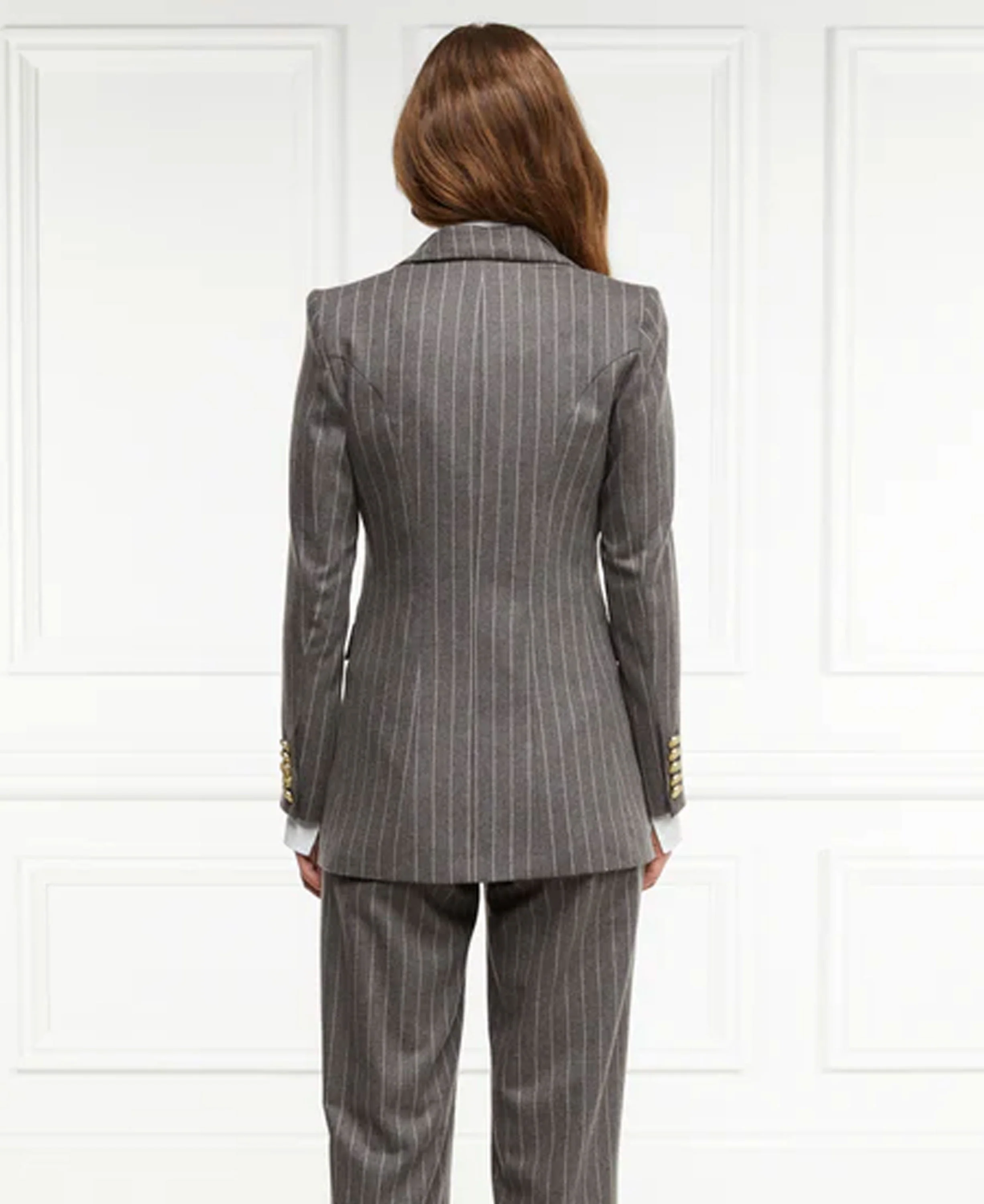 Double Breasted Blazer - Soft Grey Pinstripe - Image 3