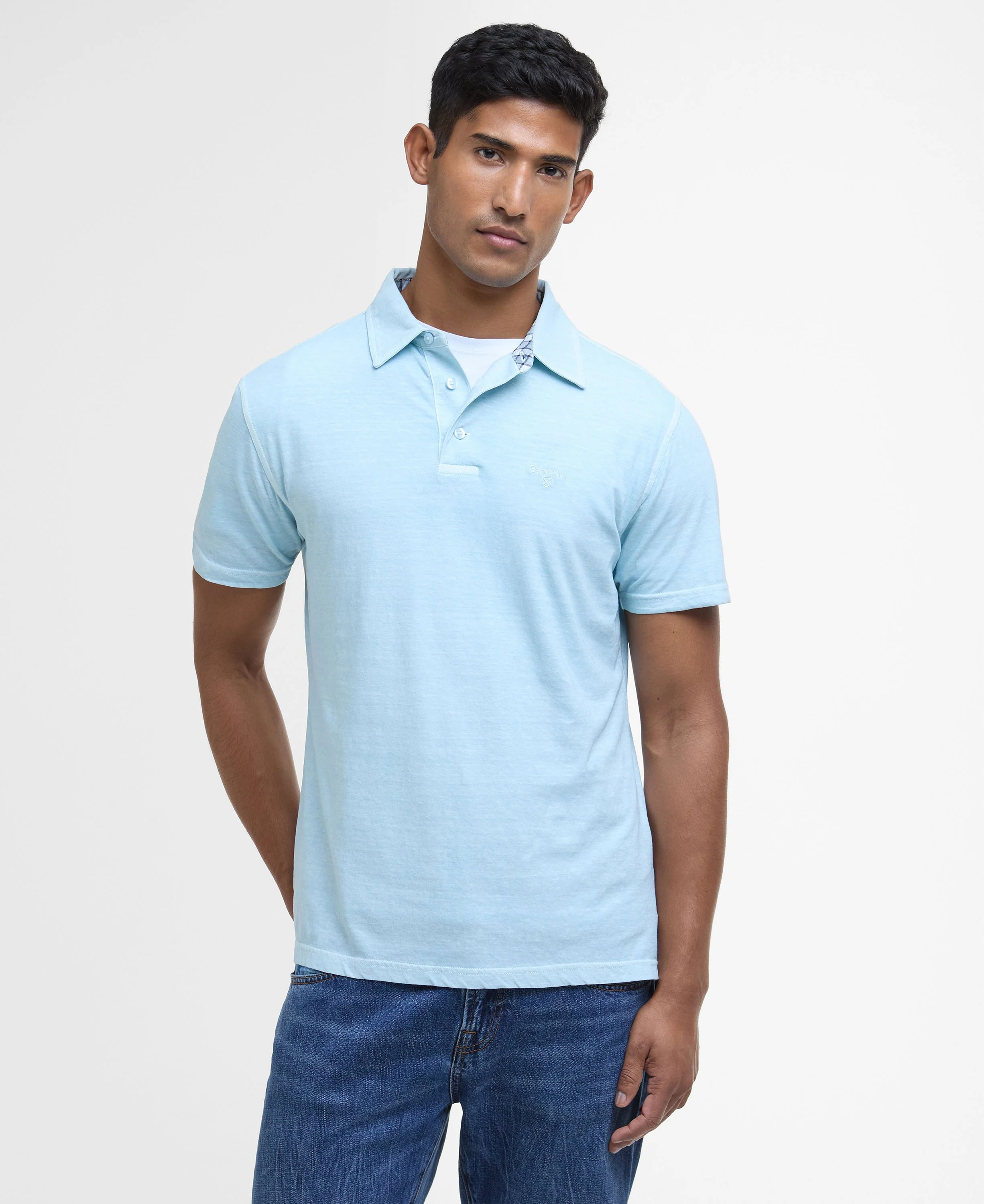 Drayton Linen Tailored Fit Polo Shirt - Pale Sky - Image 2