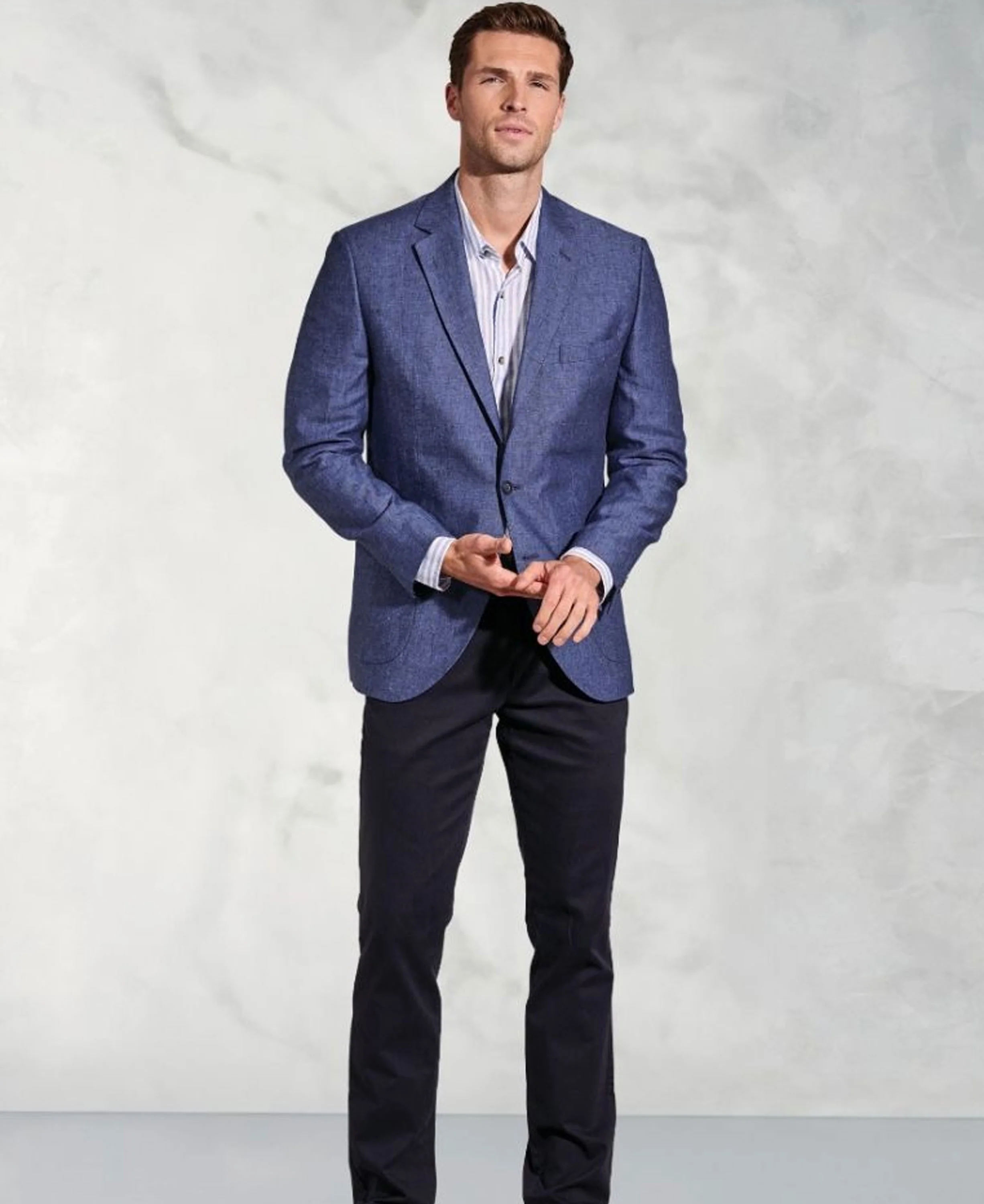 Eastwood Tailored Fit Linen Jacket - Blue - Image 2