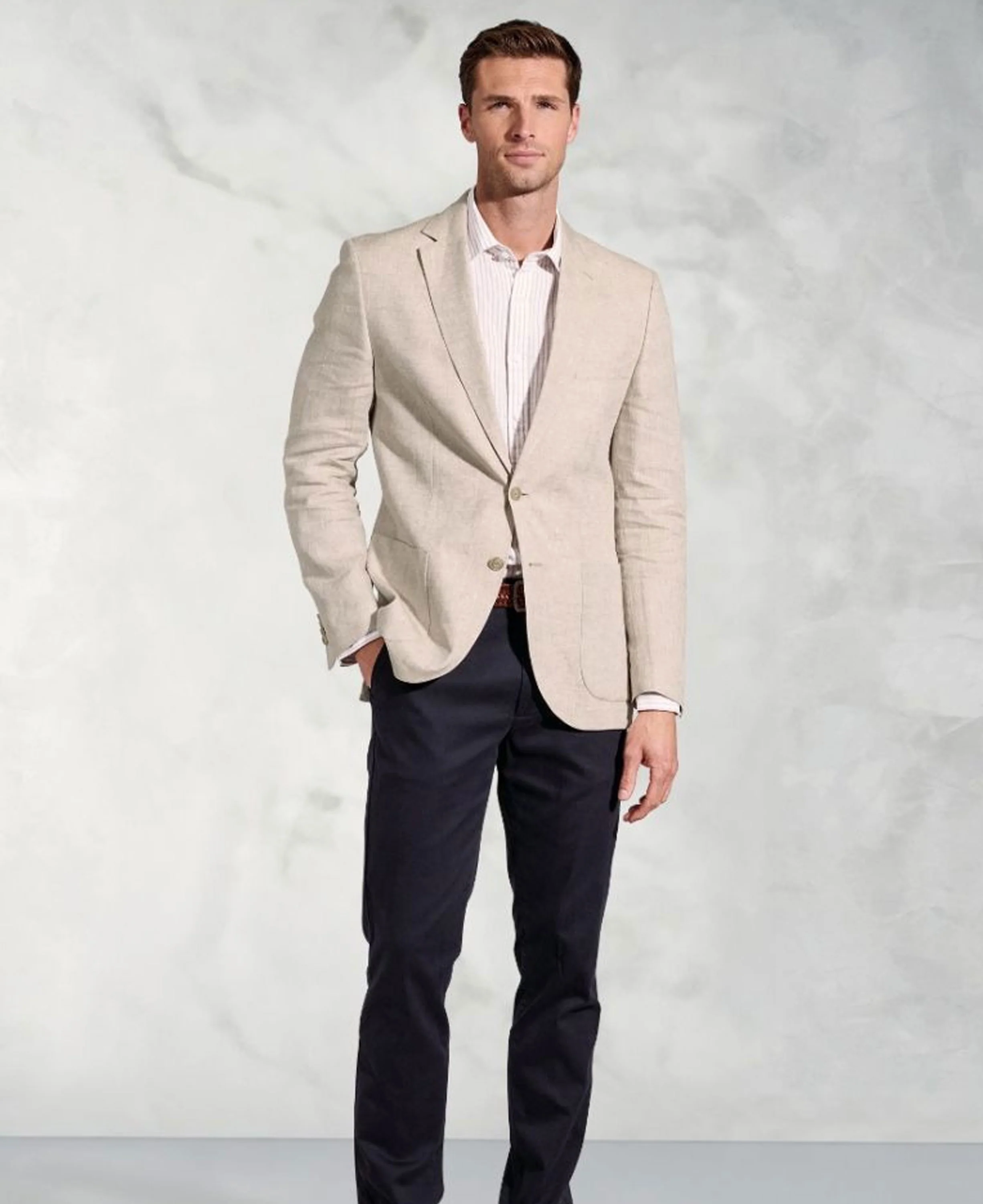 Eastwood Tailored Fit Linen Jacket - Sand - Image 2