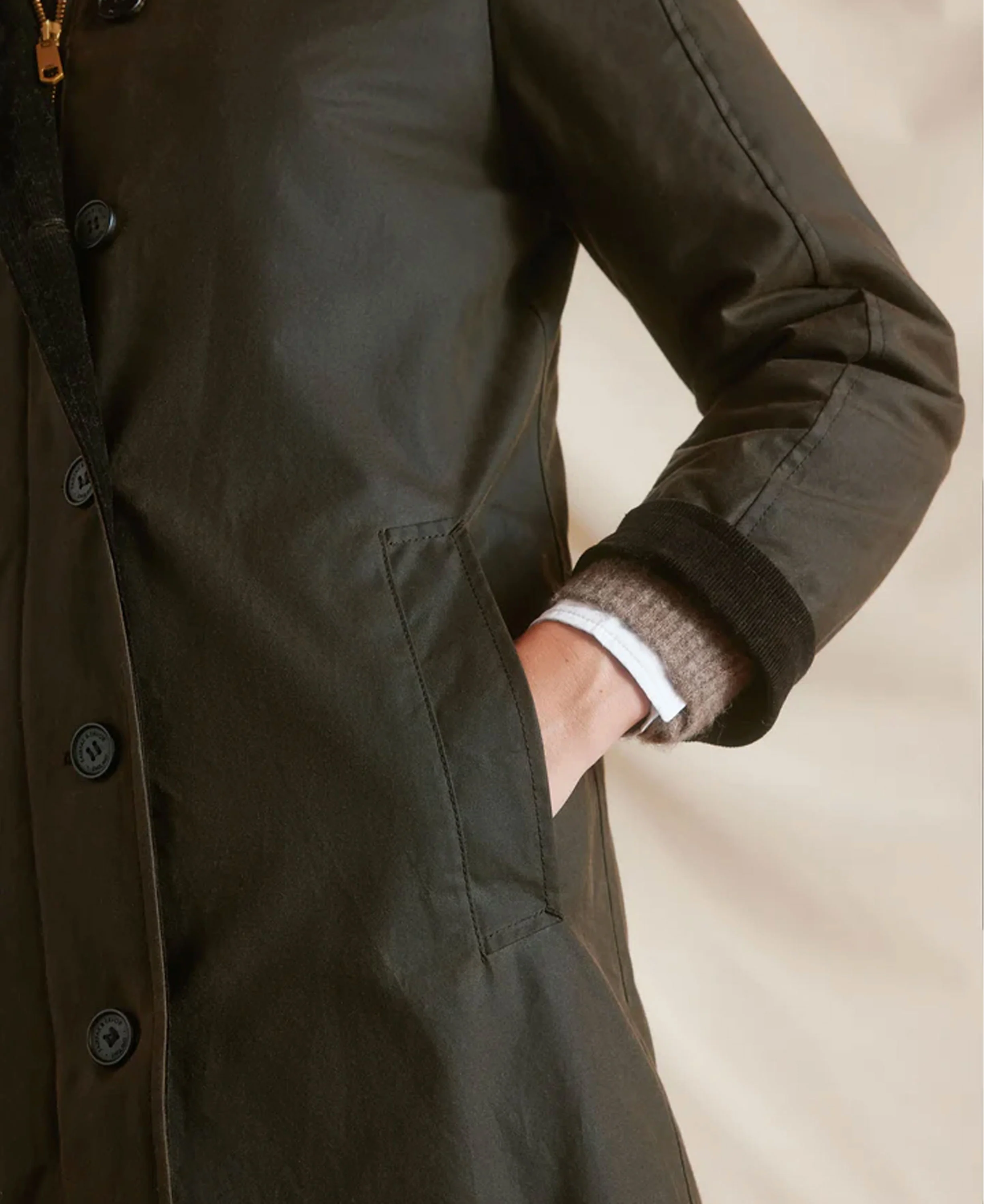 Edith Wax Longline Coat - Khaki - Image 5