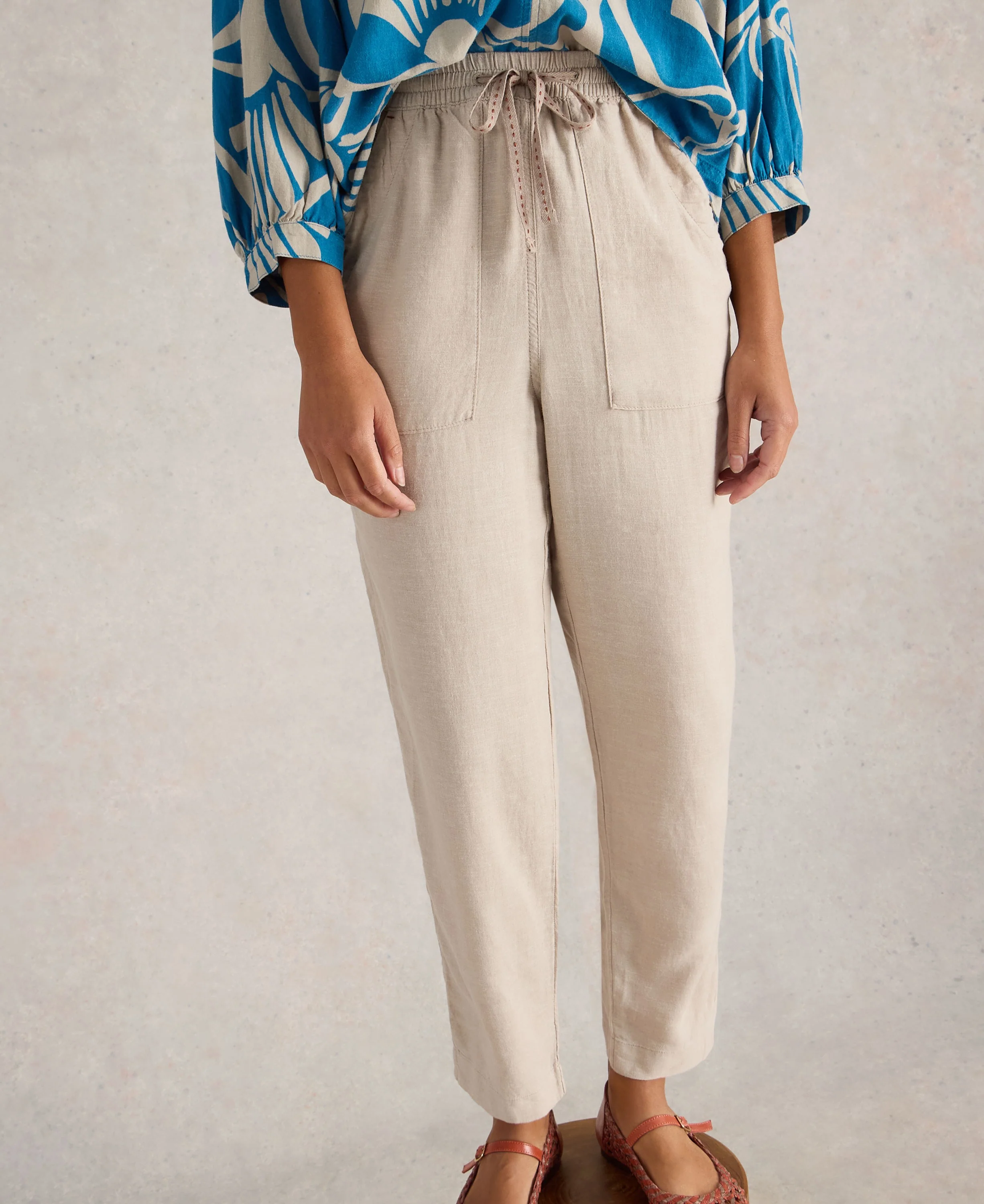 Elle Linen Blend Trouser - Light Natural - Image 2