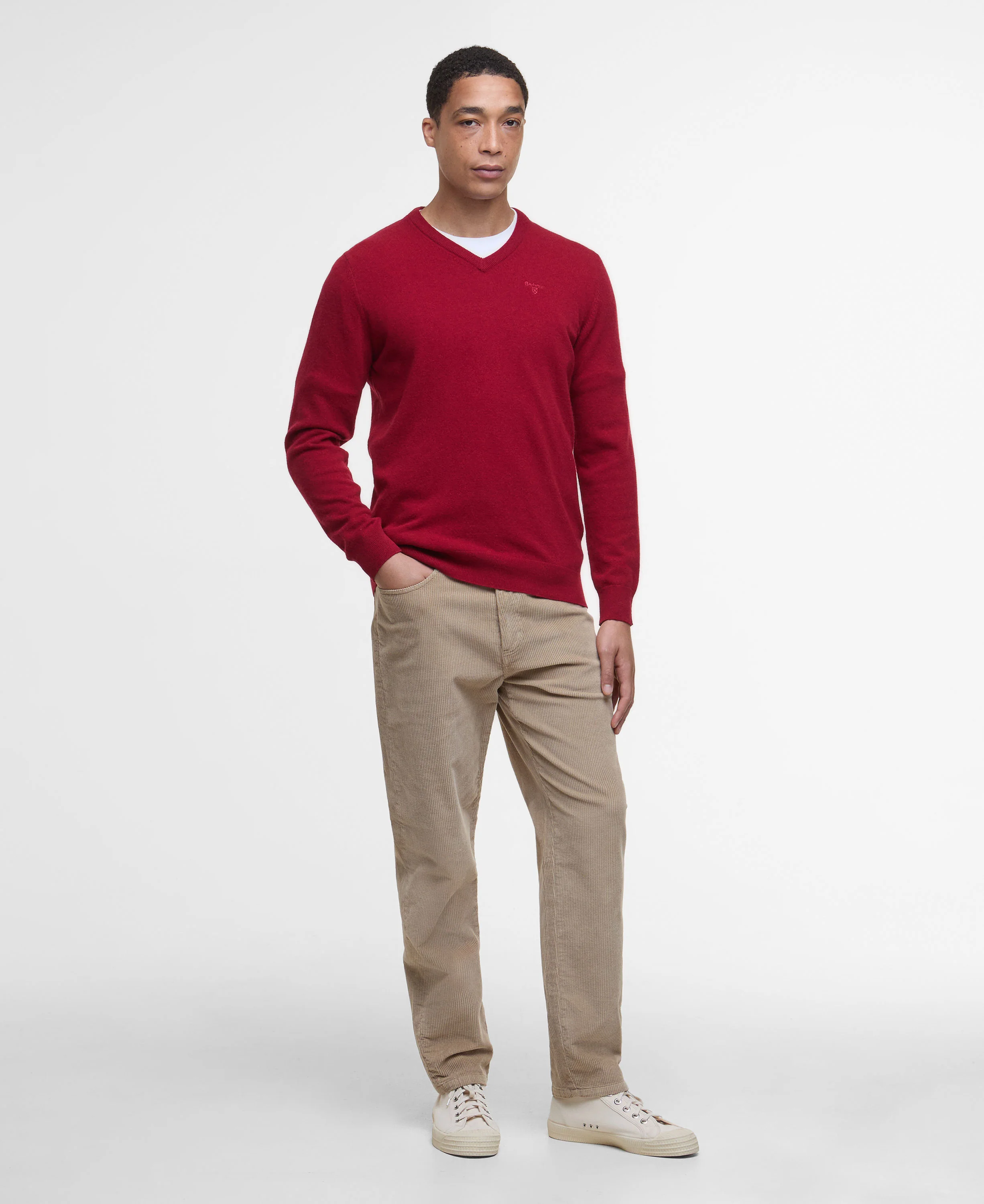 Essential Lambswool V Neck Sweater - Red - Image 5