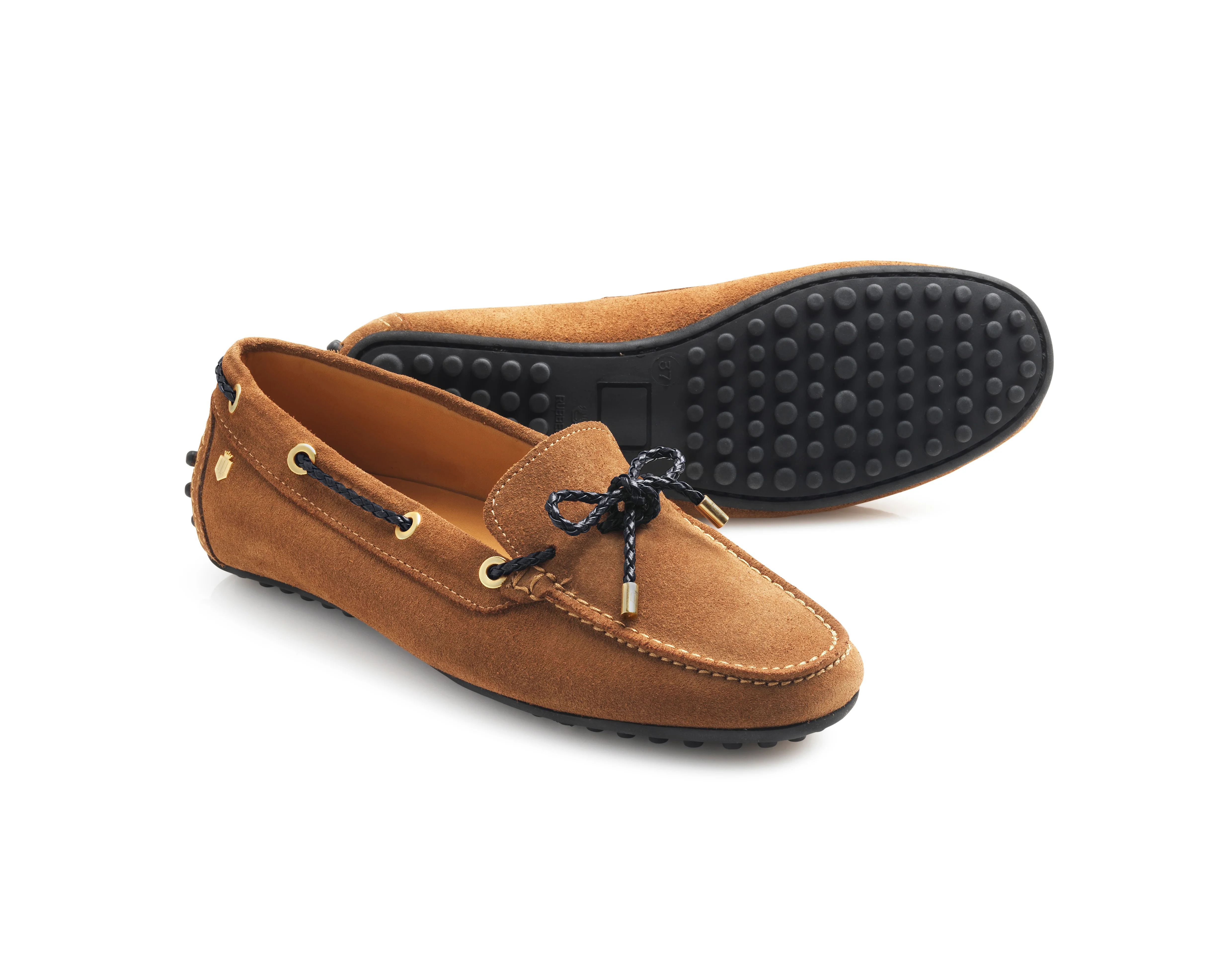 Henley Suede Driving Shoe - Tan/Navy - Image 4