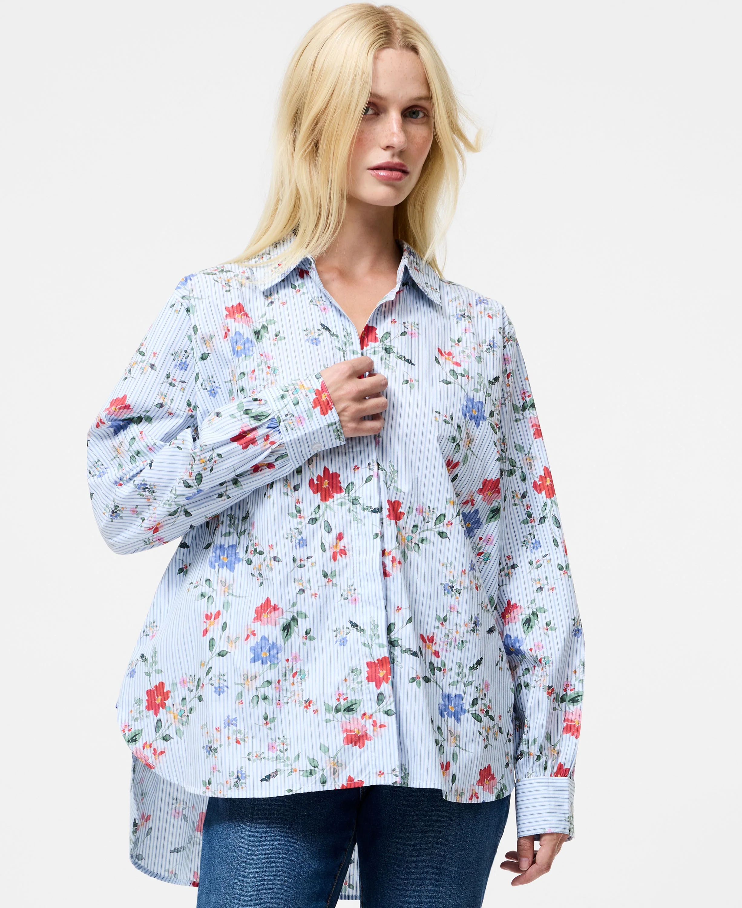 Floral Stripe Printed Long Sleeve Shirt - Floral Multi - Image 2