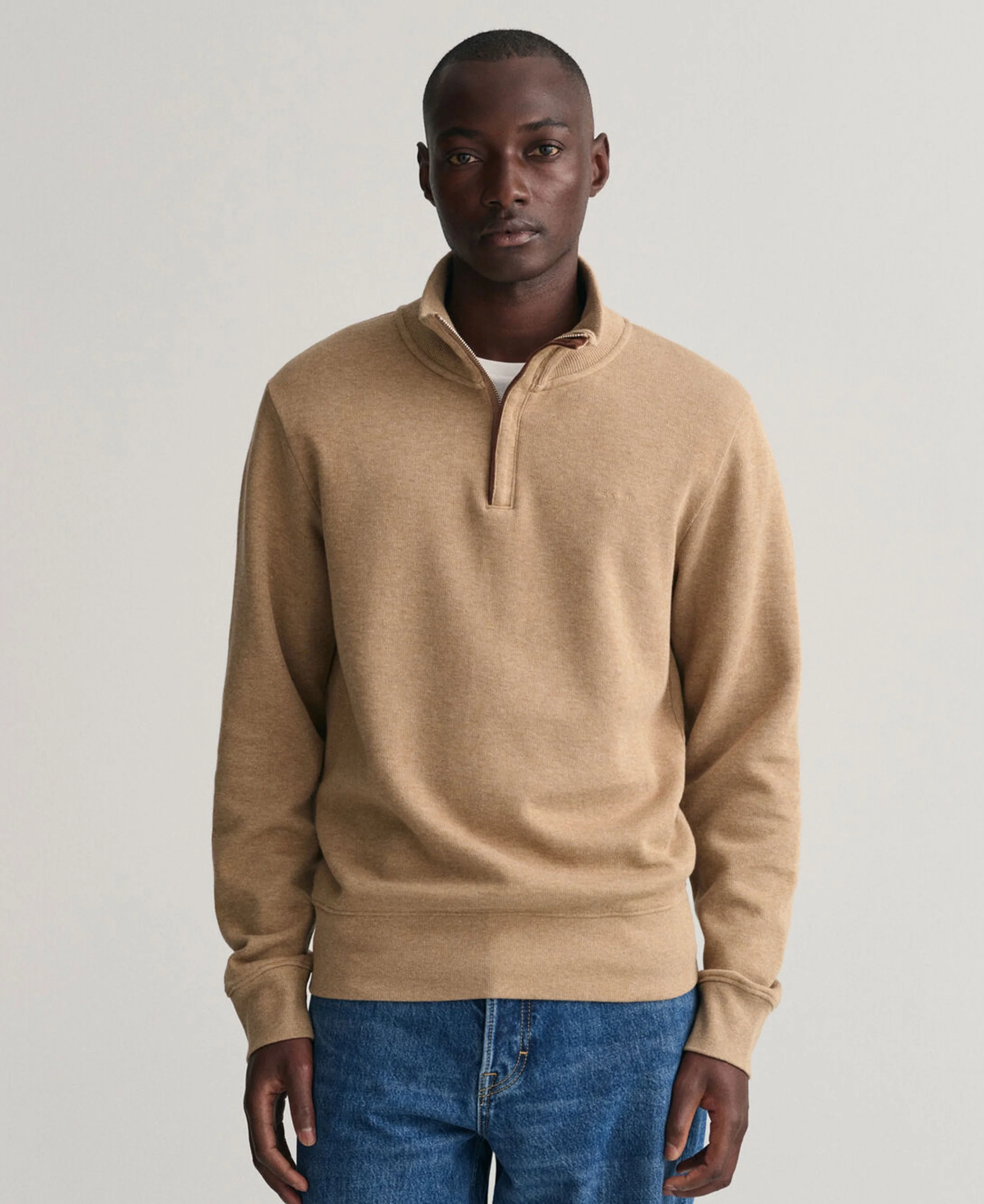 Sacker Rib Half Zip Sweatshirt - Khaki Melange - Image 2