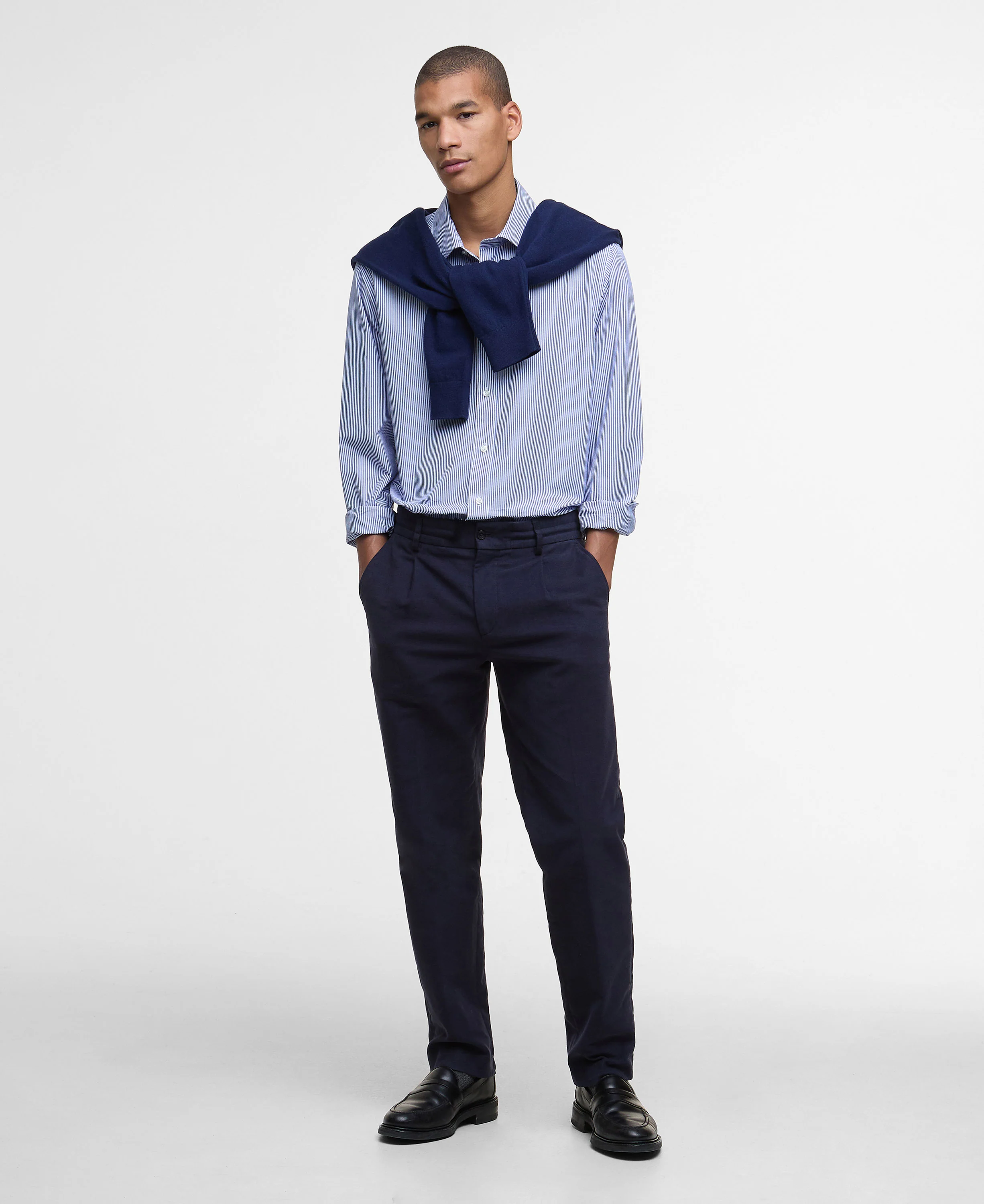 Graham Striped Tailored Shirt - Navy - Image 3