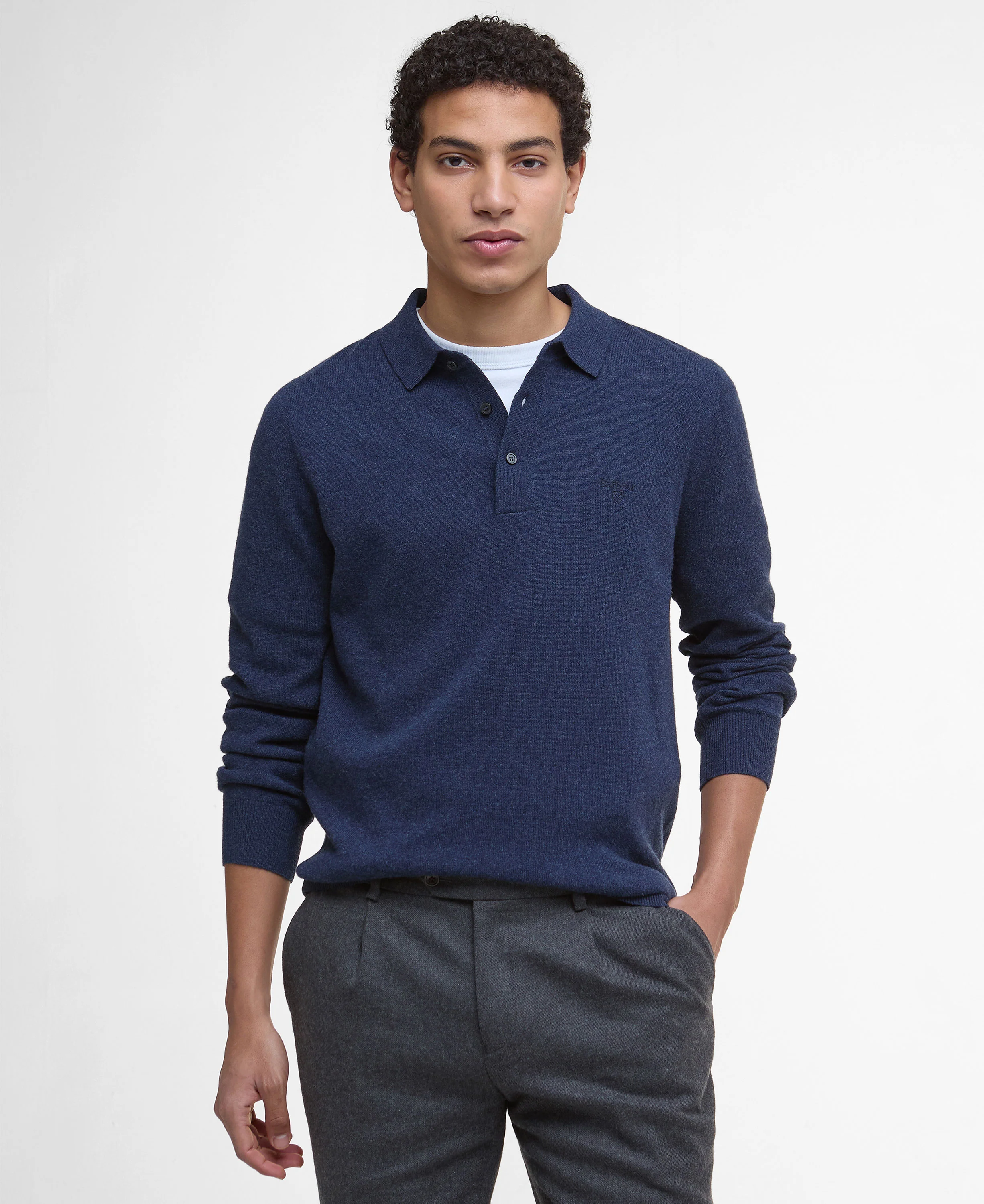 Hutherston Knitted Polo Shirt - Navy Marl - Image 2