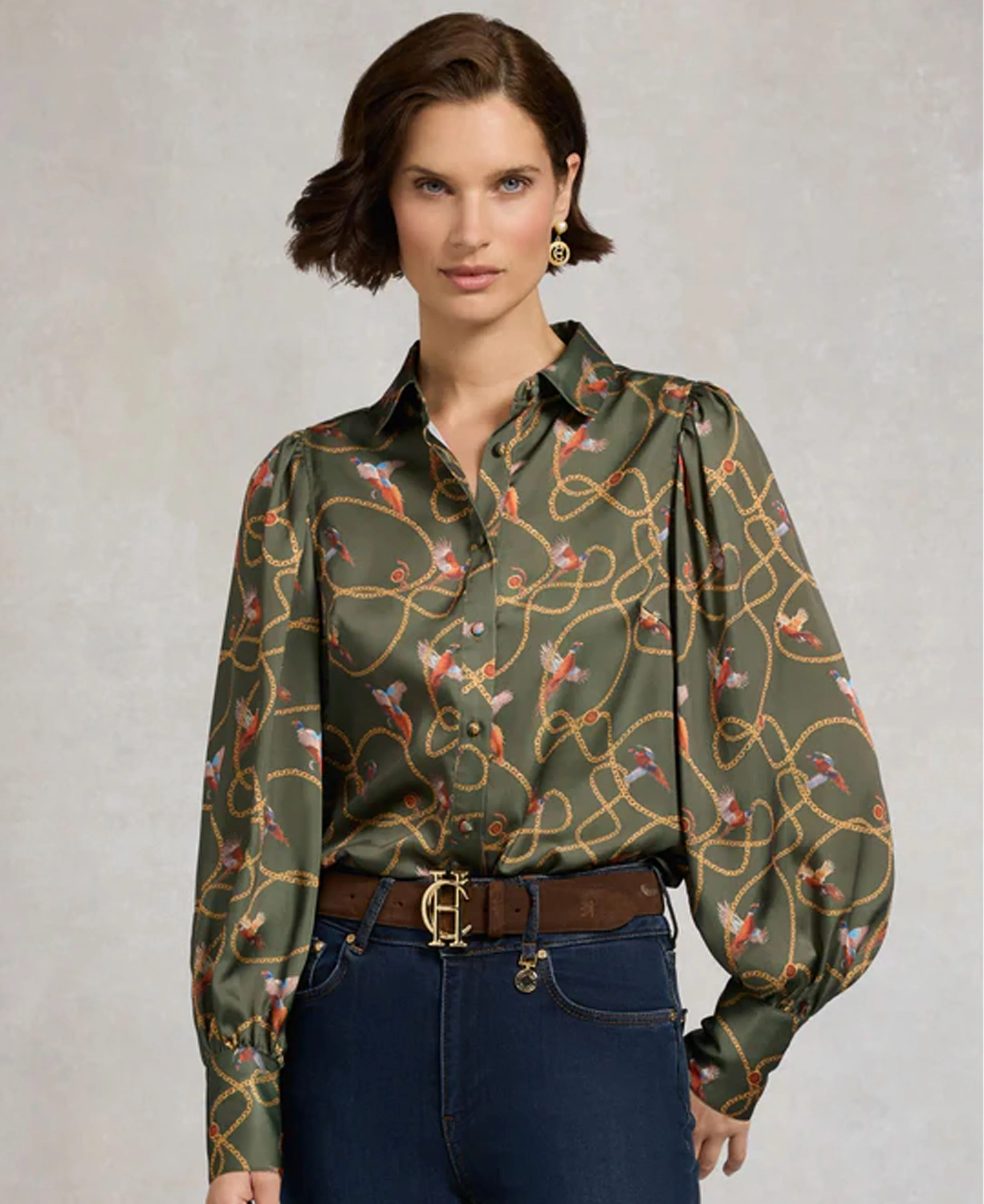 Isla Satin Shirt - Khaki Pheasant - Image 2