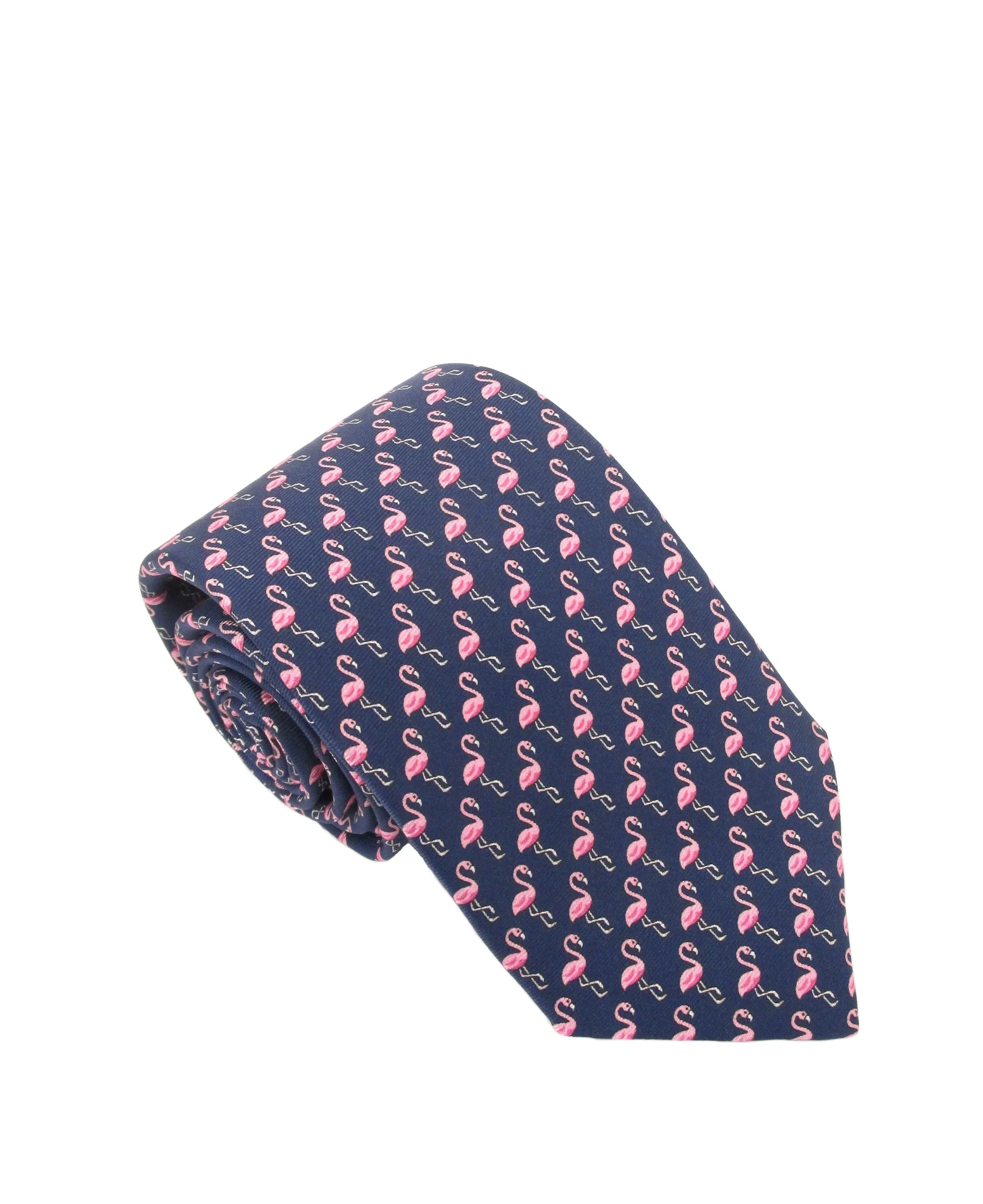 Italian Printed Silk Tie - Pink Flamingo Navy