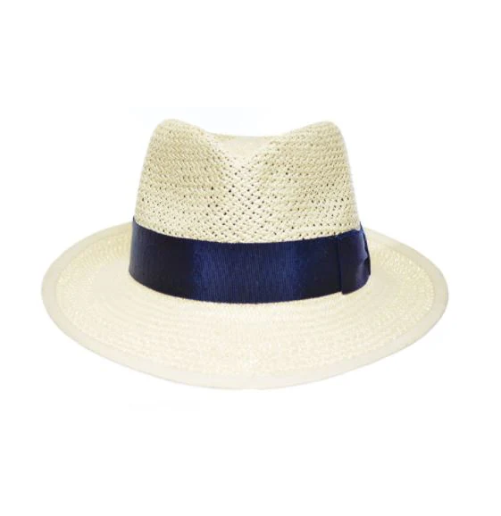 Mariner Open Weave Hat - Natural with Navy Ribbon - Image 2