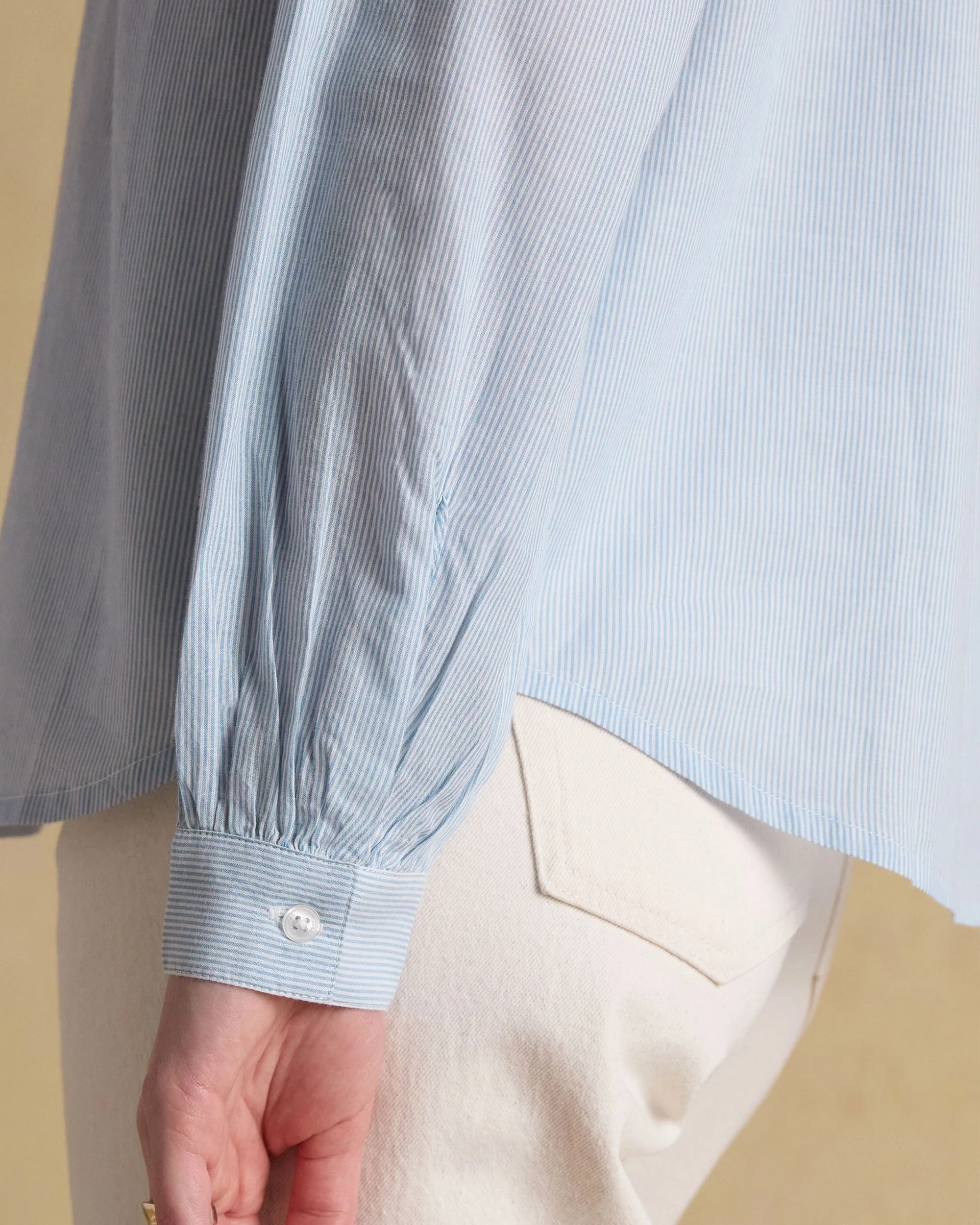 Melanie Ruffle Neck Blouse - Blue/White - Image 6