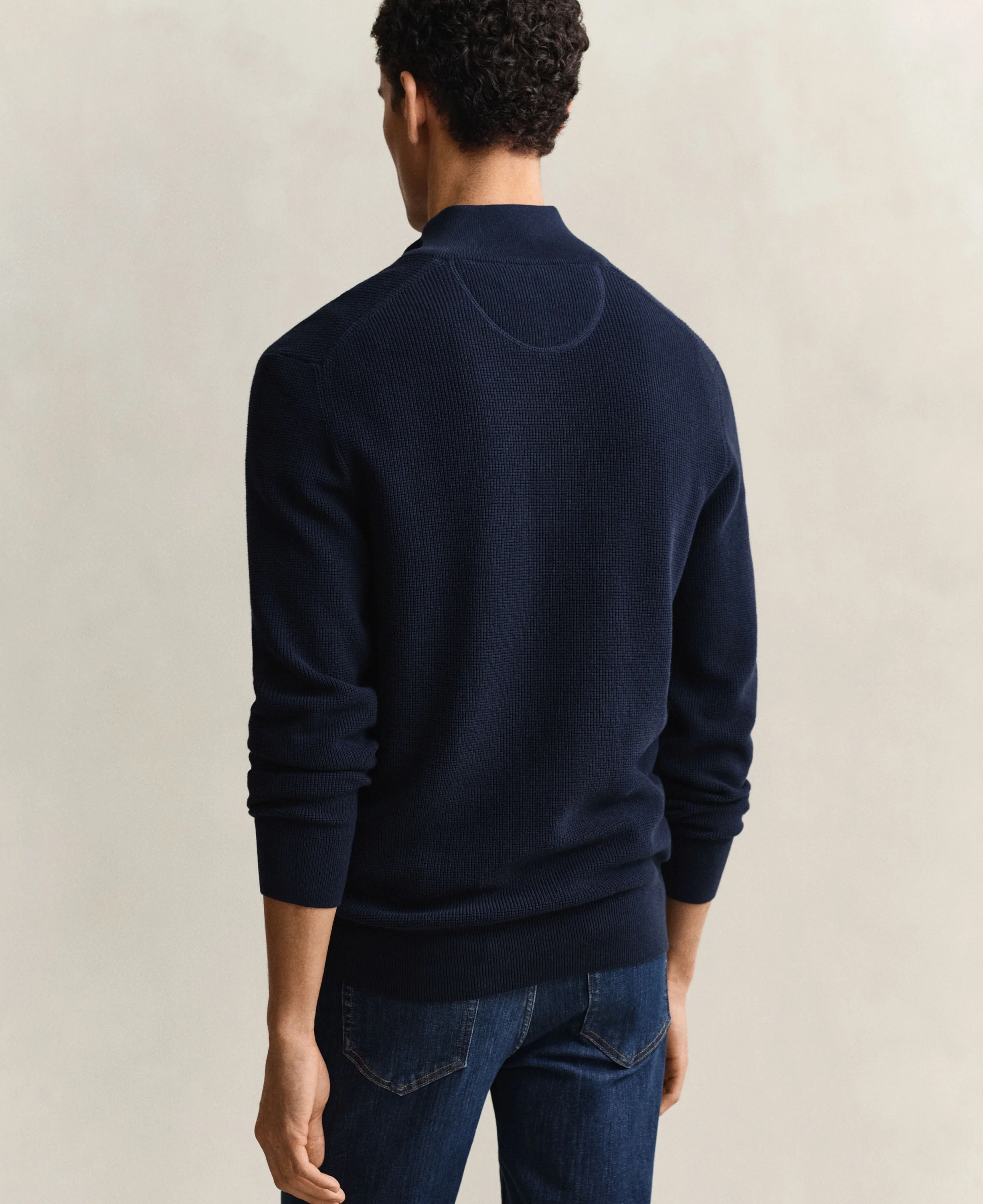 Micro Textured Cotton Half Zip - Evening Blue - Image 3