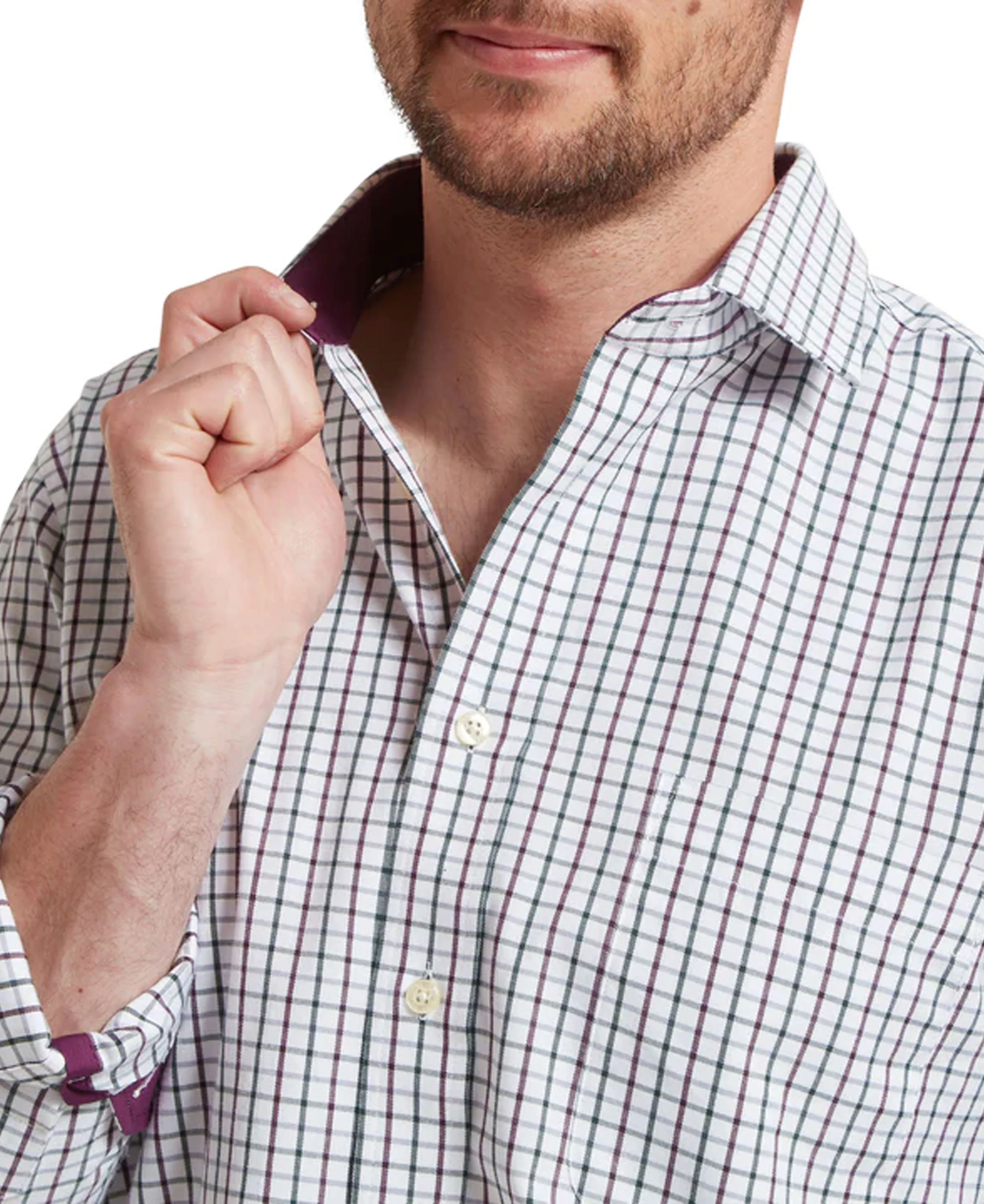 Milton Tailored Shirt - Plum/Botanical Green - Image 6