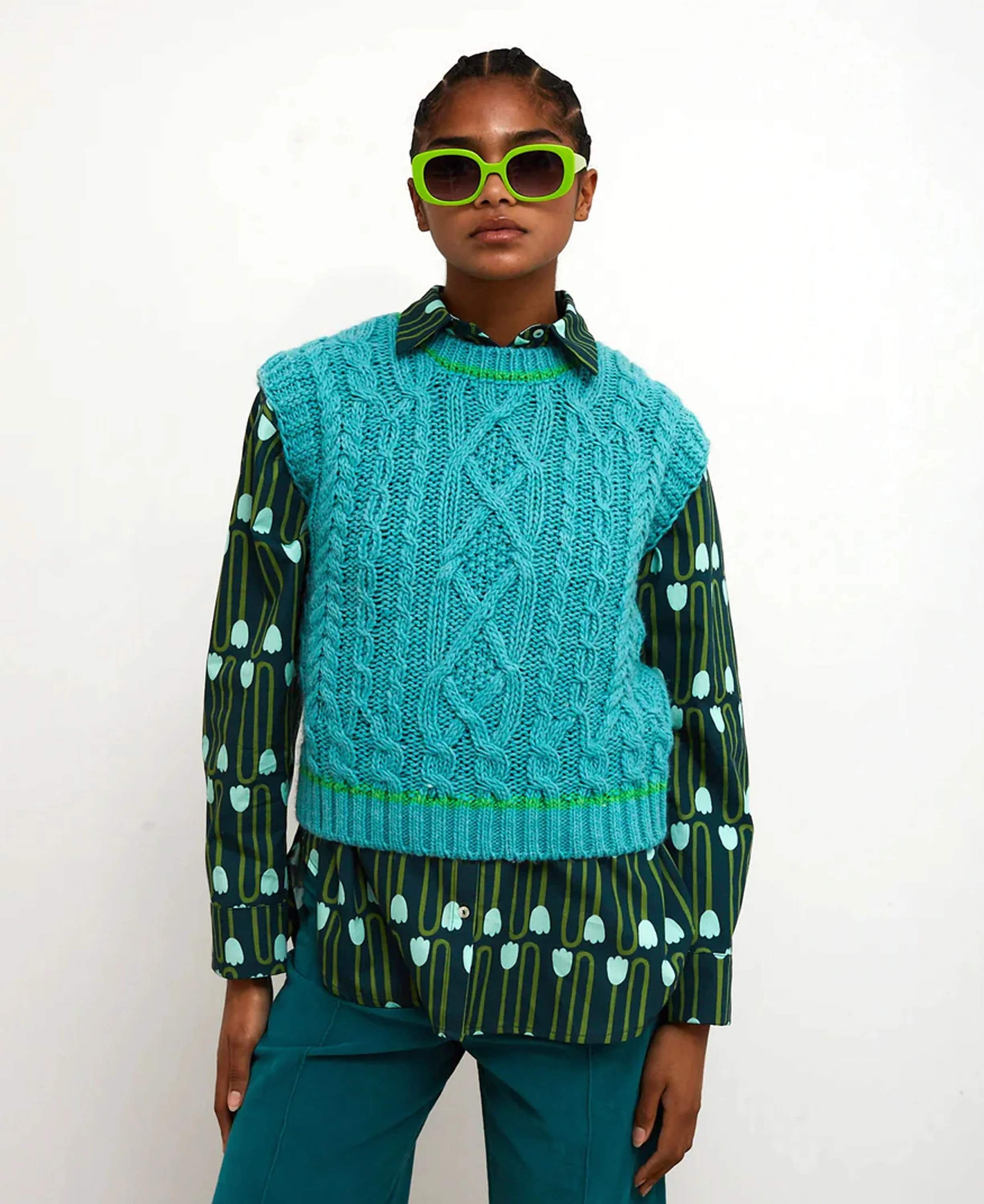 Nest Cable Knit Vest - Turquoise - Image 2
