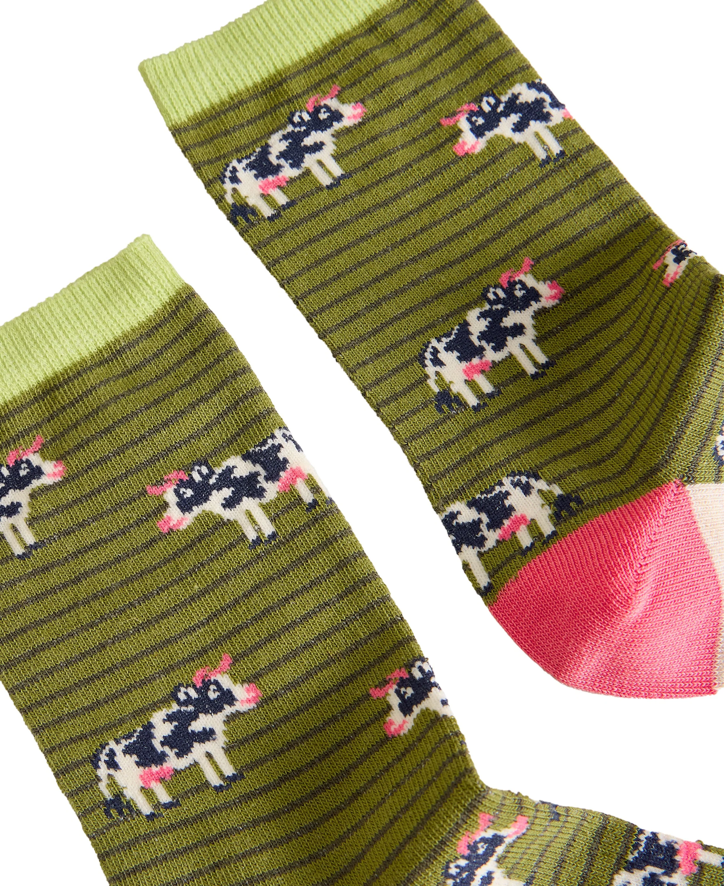 Novelty Cow Ankle Sock - Green Multi - Image 2