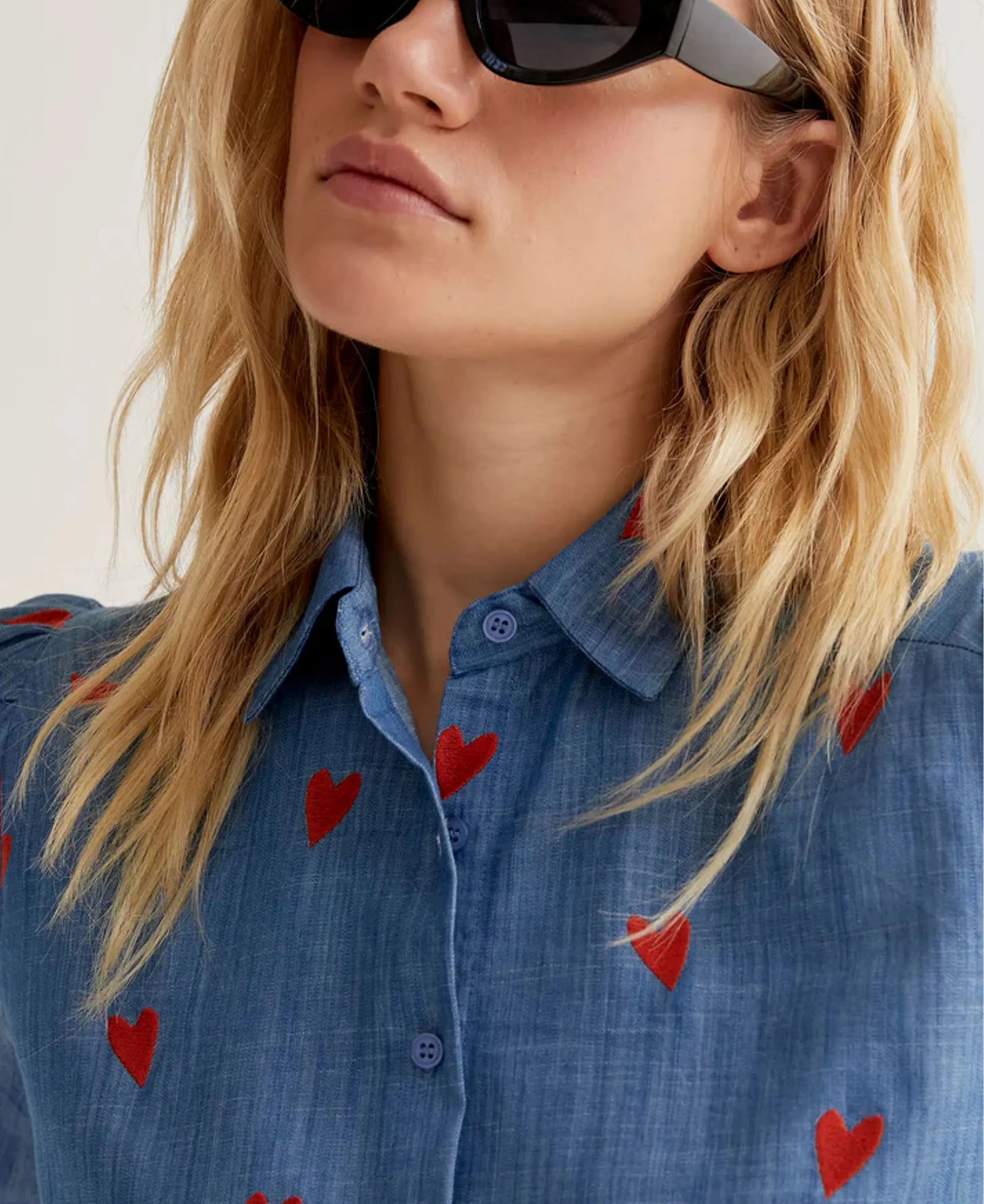 Orange Hearts Cotton Shirt - Blue - Image 4
