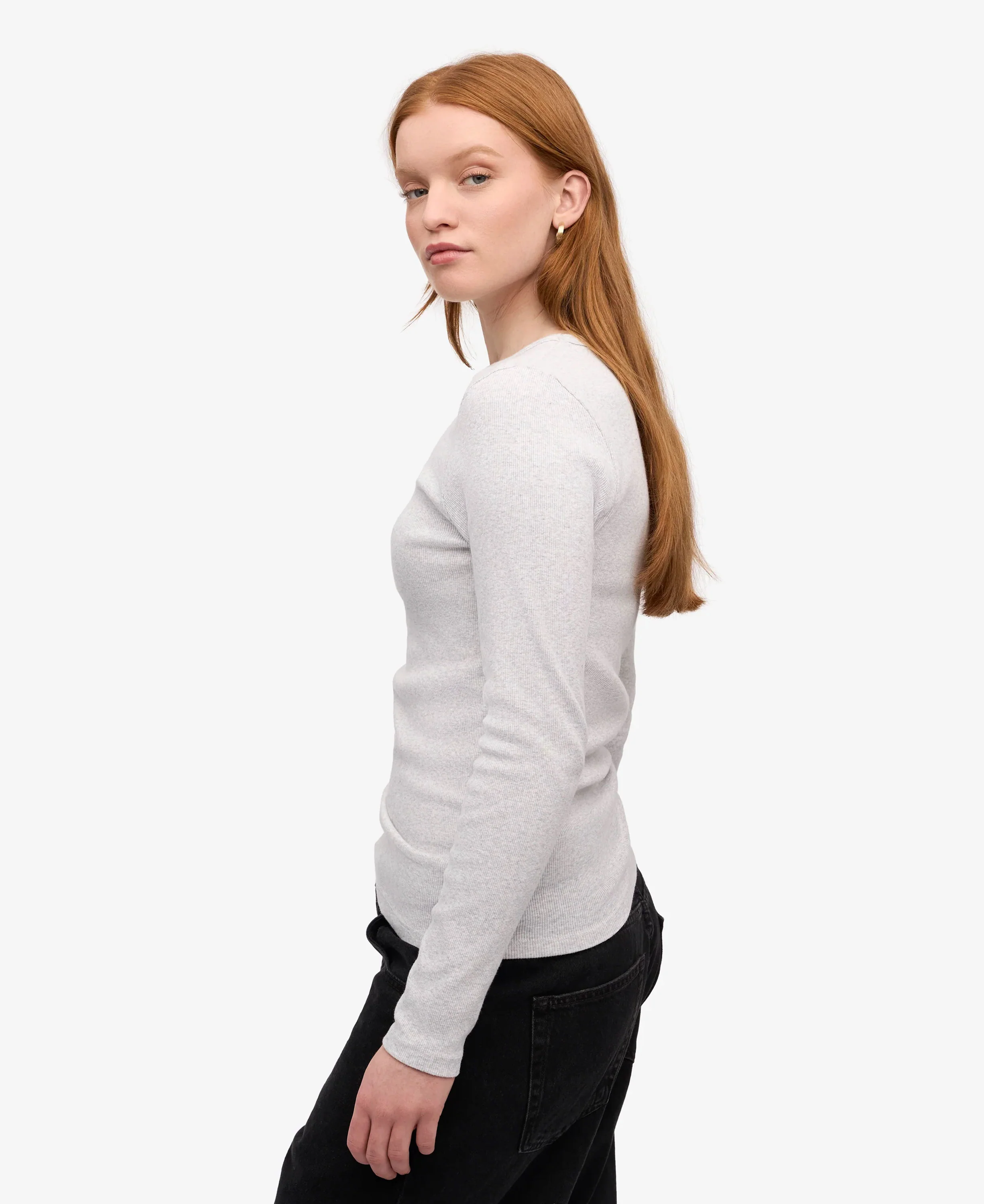 Organic Rib Long Sleeve T-Shirt - Snow Melange - Image 3