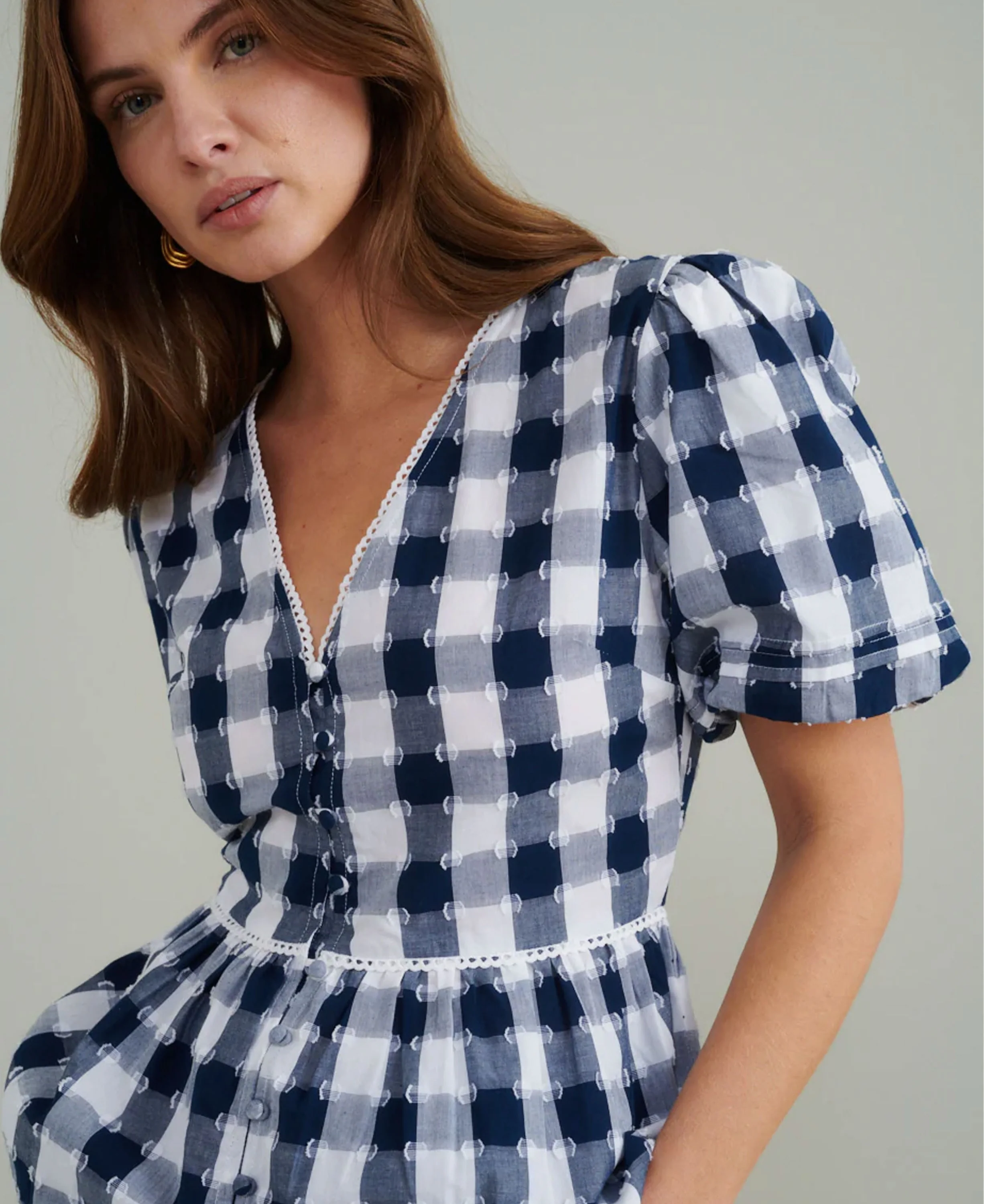 Gingham Peplum Blouse - Blue - Image 3