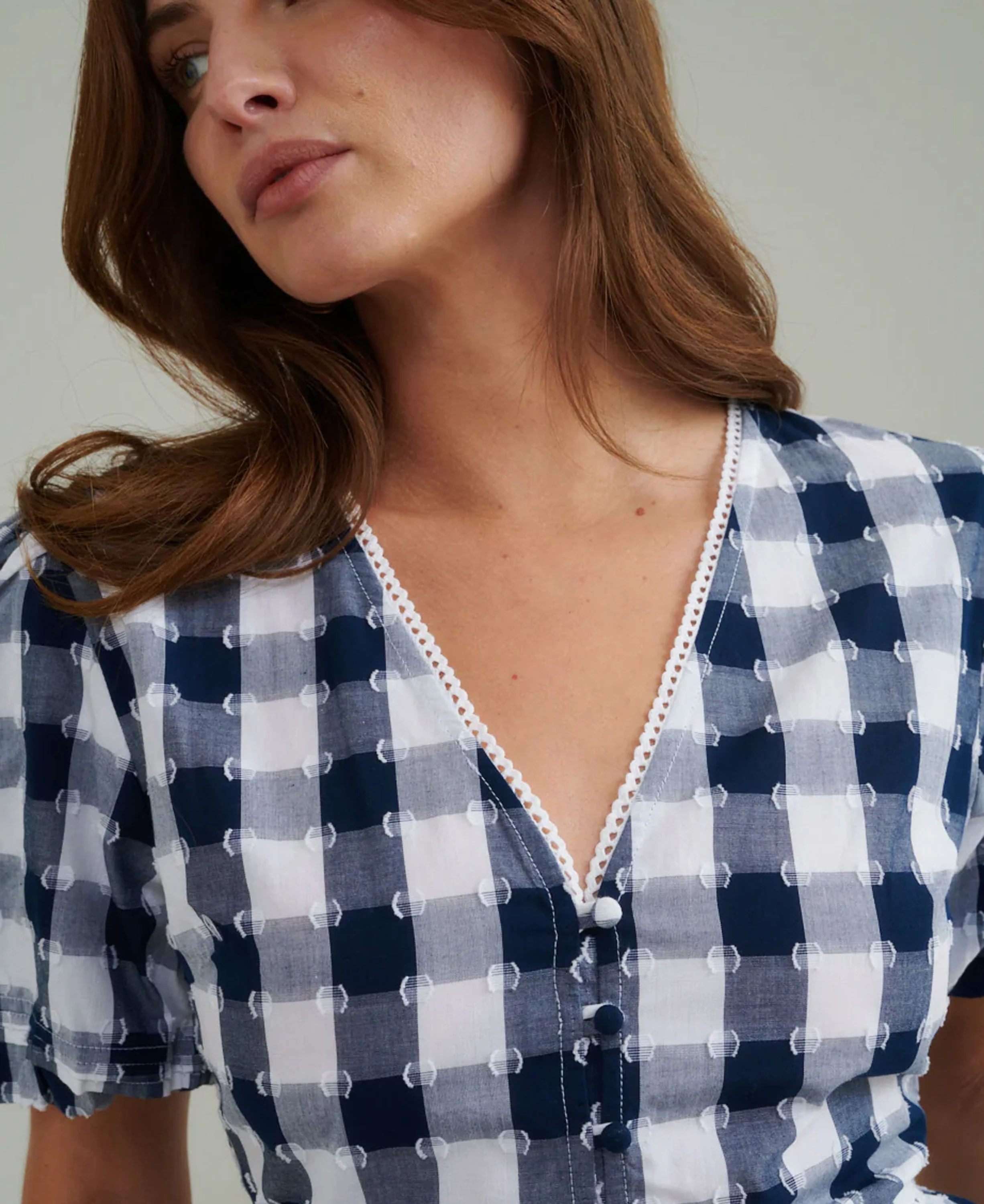 Gingham Peplum Blouse - Blue - Image 4