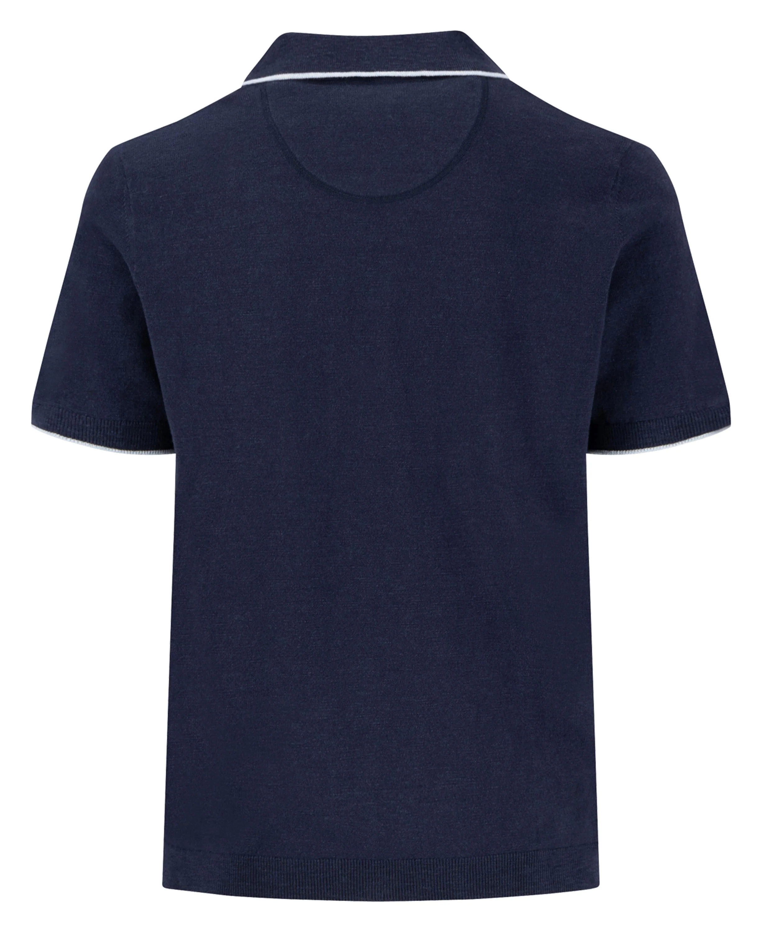 Cotton Linen Polo Shirt - Navy - Image 2