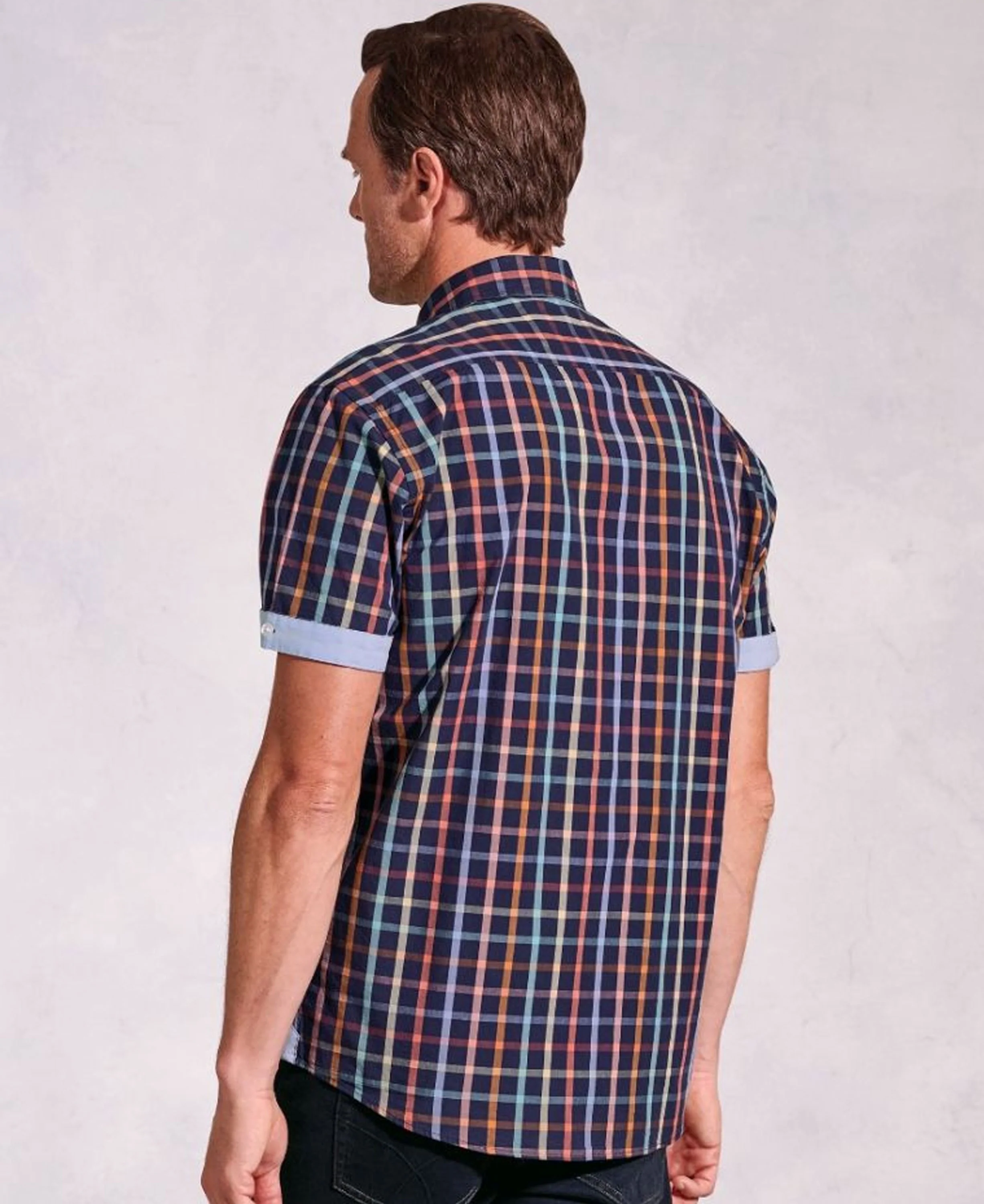 Portofino Check Short Sleeve Shirt - Navy - Image 3