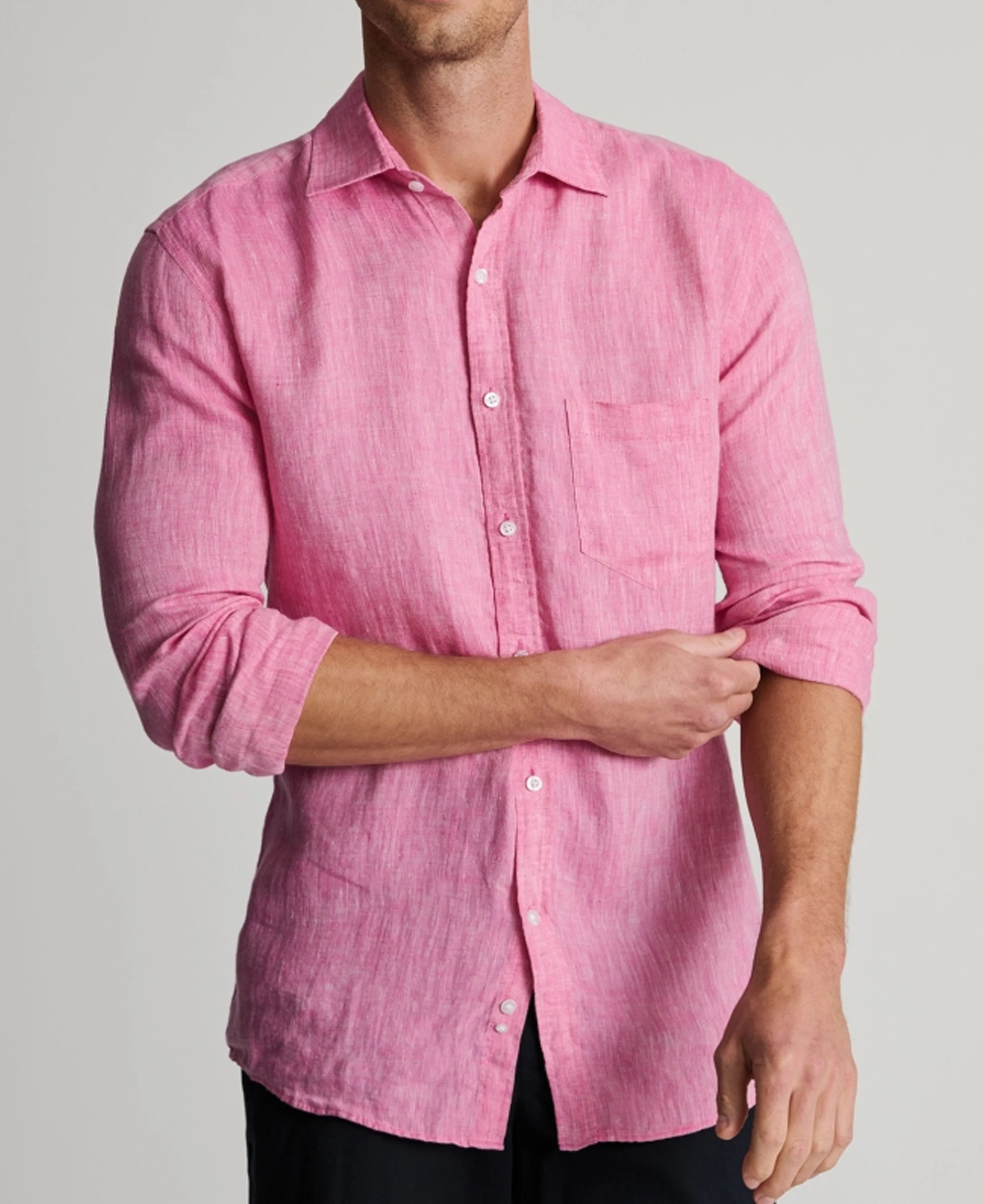 Pure Linen Shirt Regular fit - Magenta - Image 2