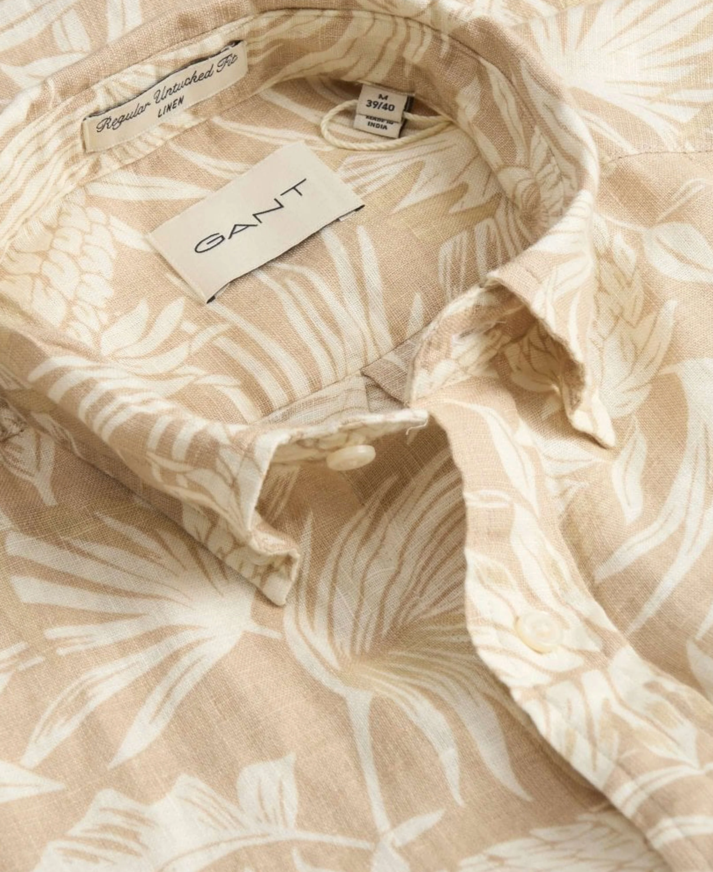 Regular Fit Botanical Linen Print Shirt - Dry Sand - Image 3
