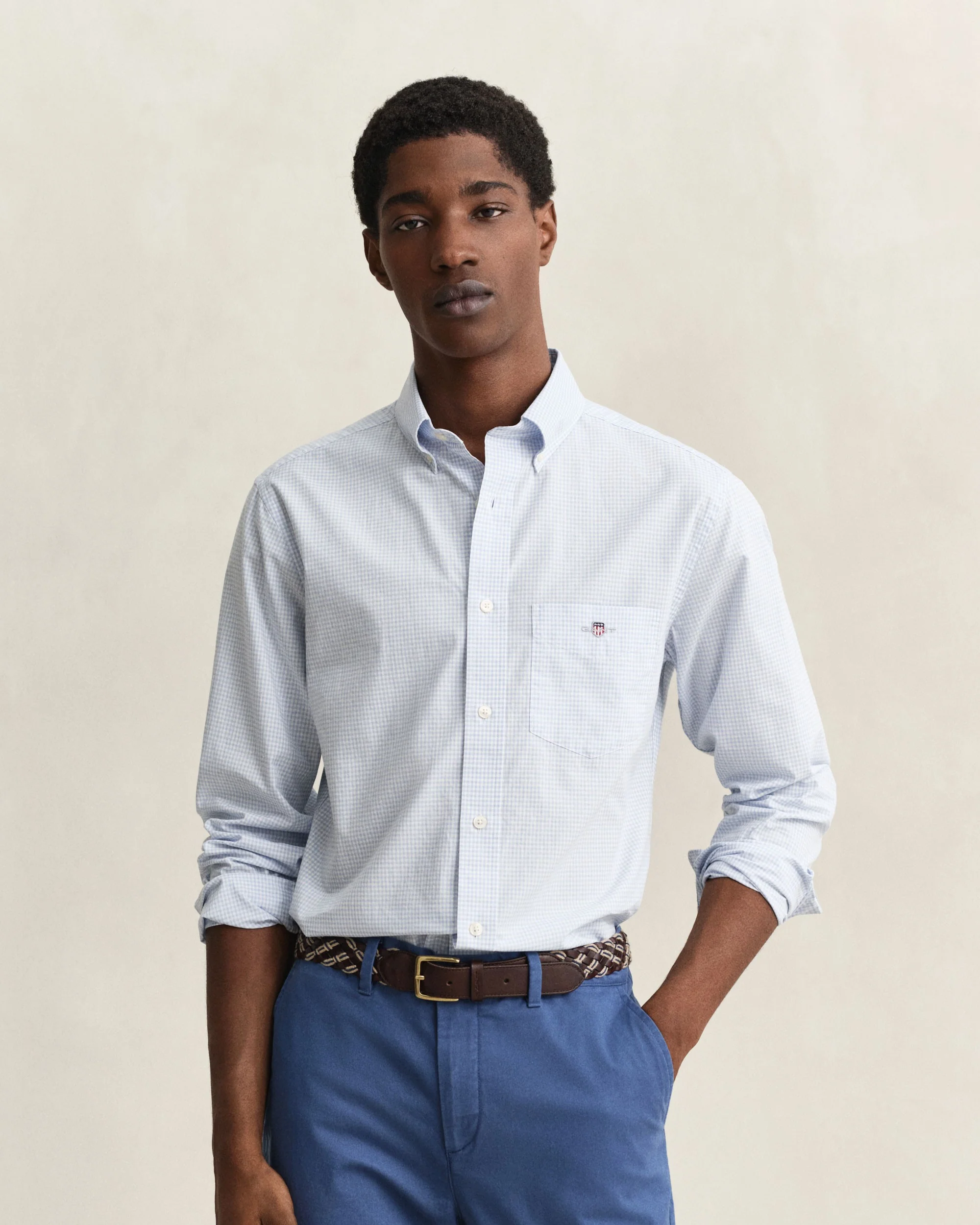 Regular Fit Classic Poplin Gingham Shirt - Light Blue - Image 2